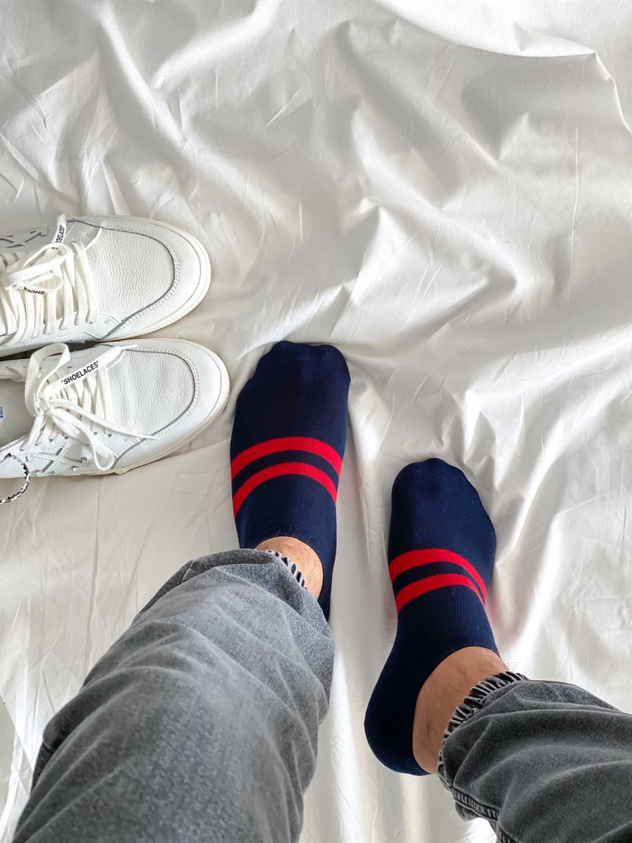 STD Kırmızı Çizgili Lacivert Kısa Çorap
