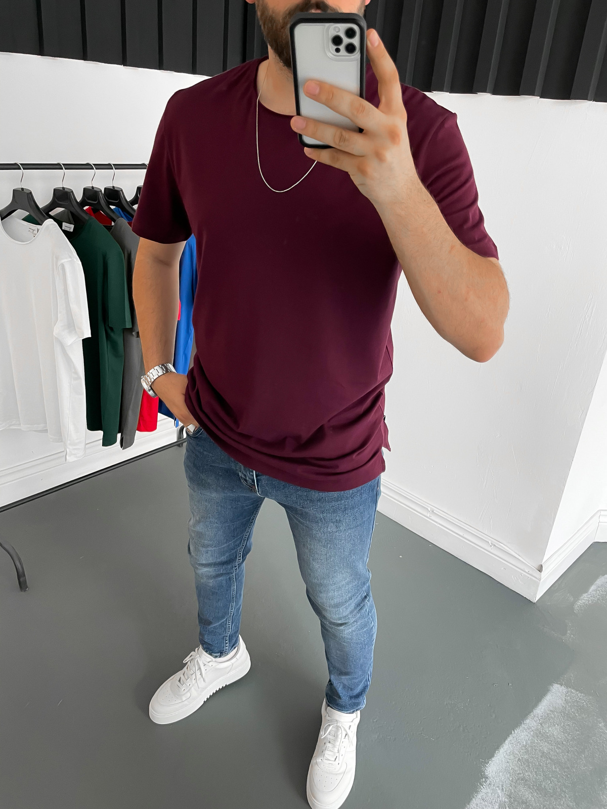 STD Pis Yaka Normal Kalıp Bordo T-Shirt BY