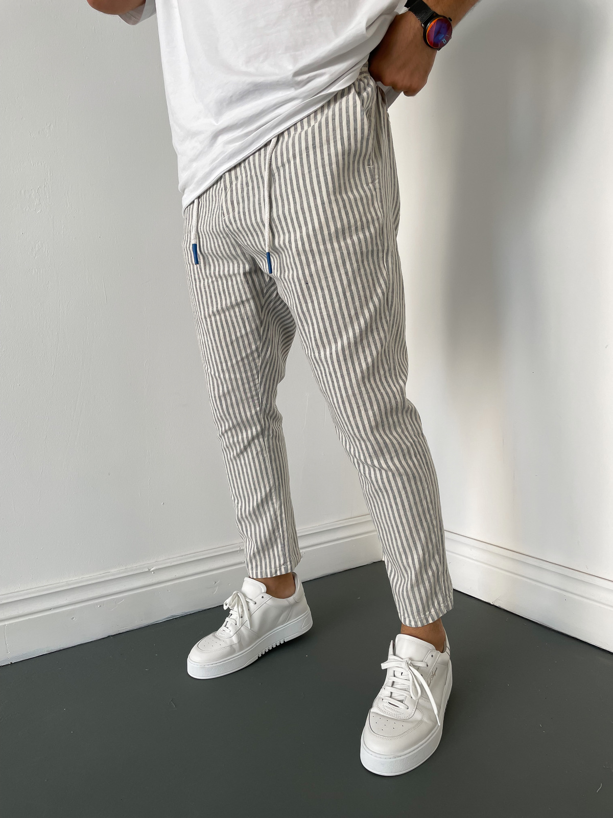 STD Mavi Çizgili Keten Pantolon B-3039