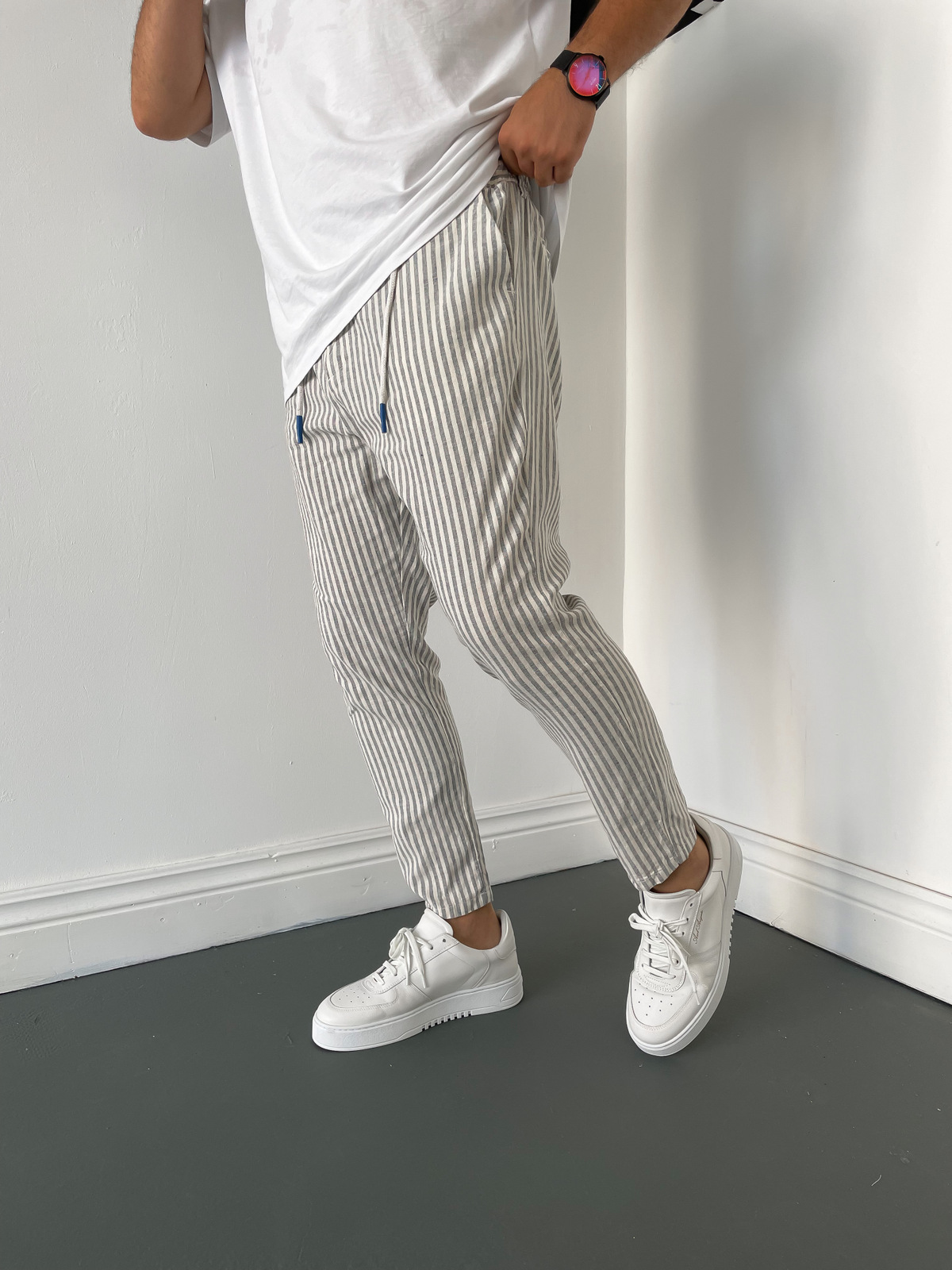 STD Mavi Çizgili Keten Pantolon B-3039