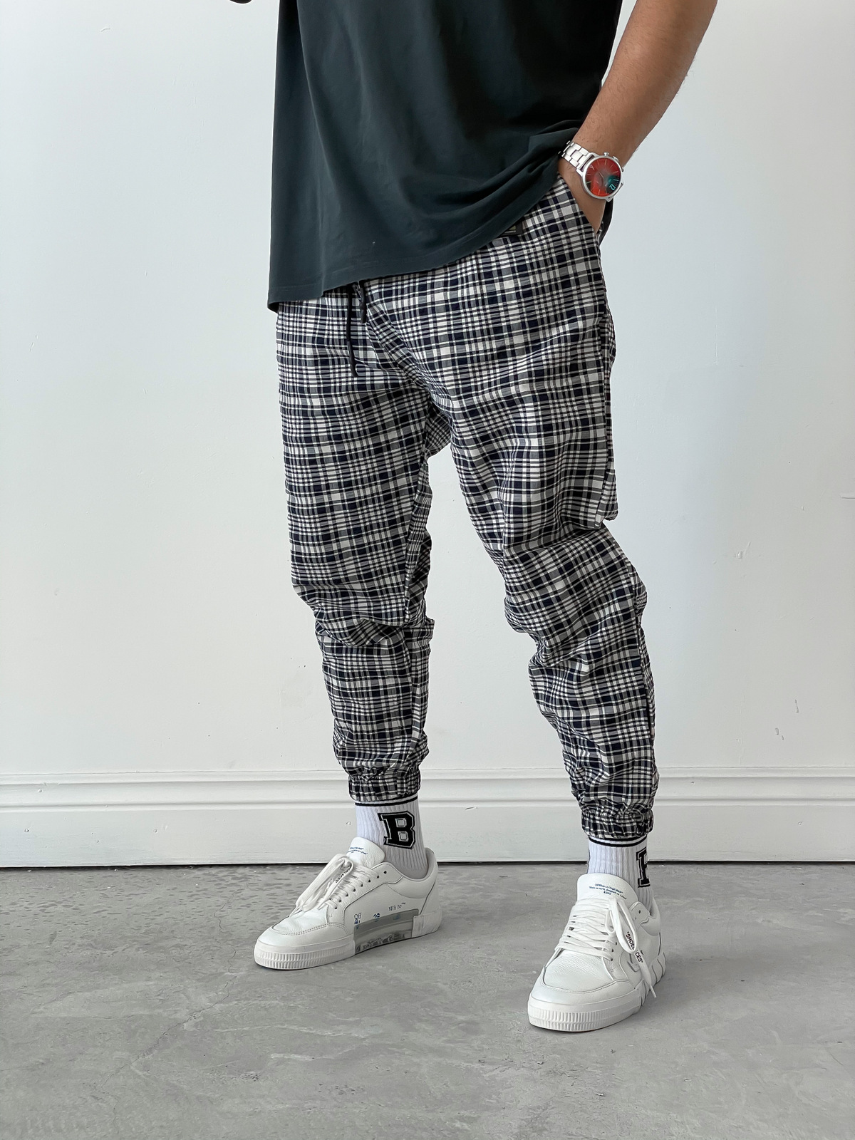 STD Ekoseli Kırışık Jogger D-6004