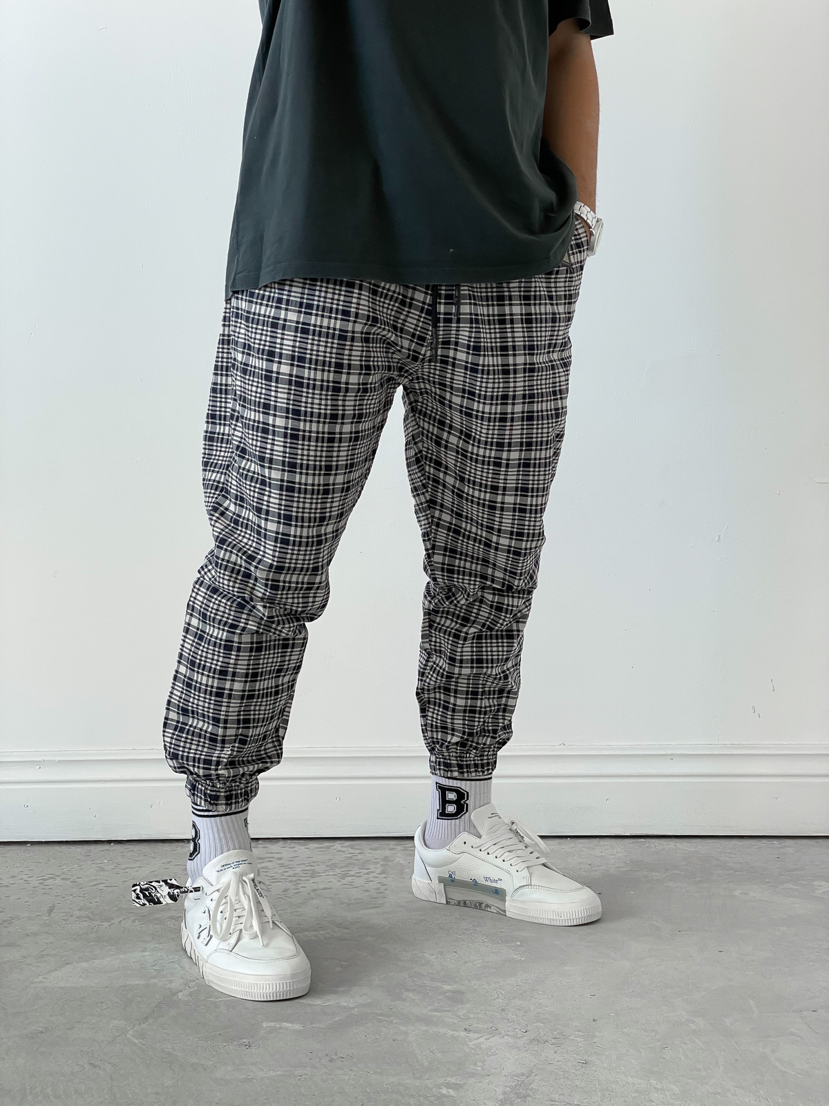 STD Ekoseli Kırışık Jogger D-6004