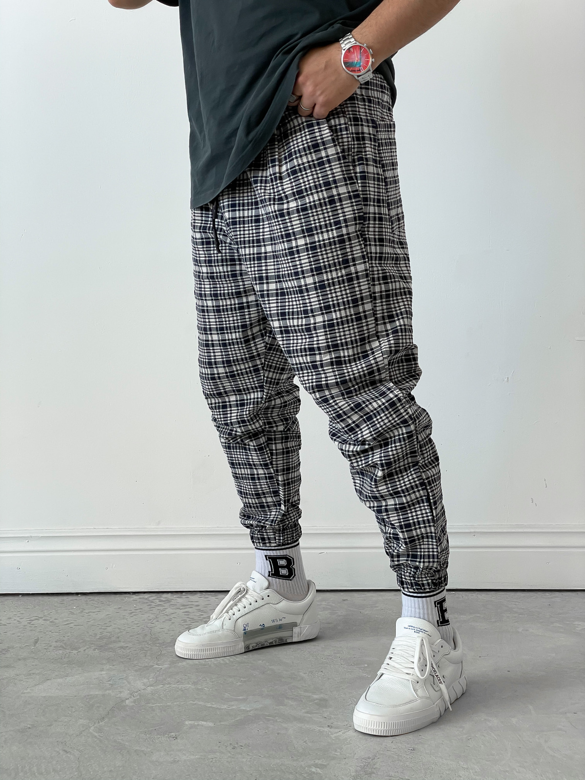 STD Ekoseli Kırışık Jogger D-6004