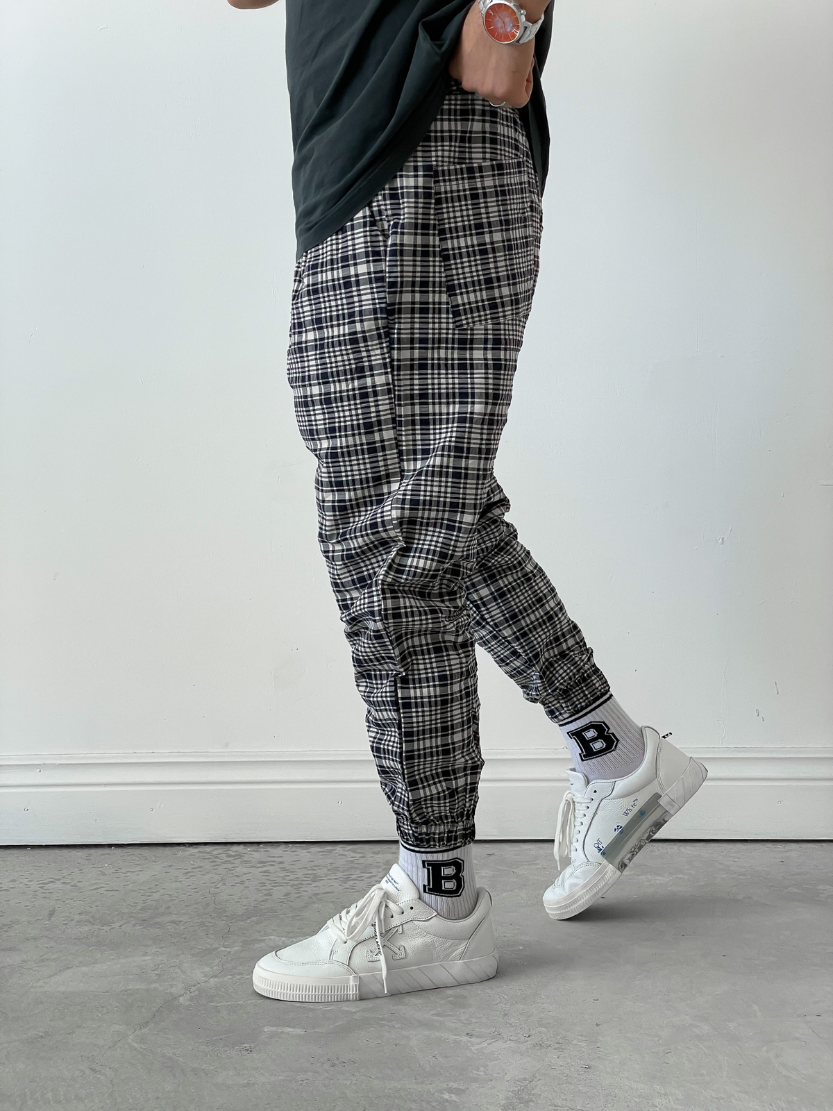 STD Ekoseli Kırışık Jogger D-6004
