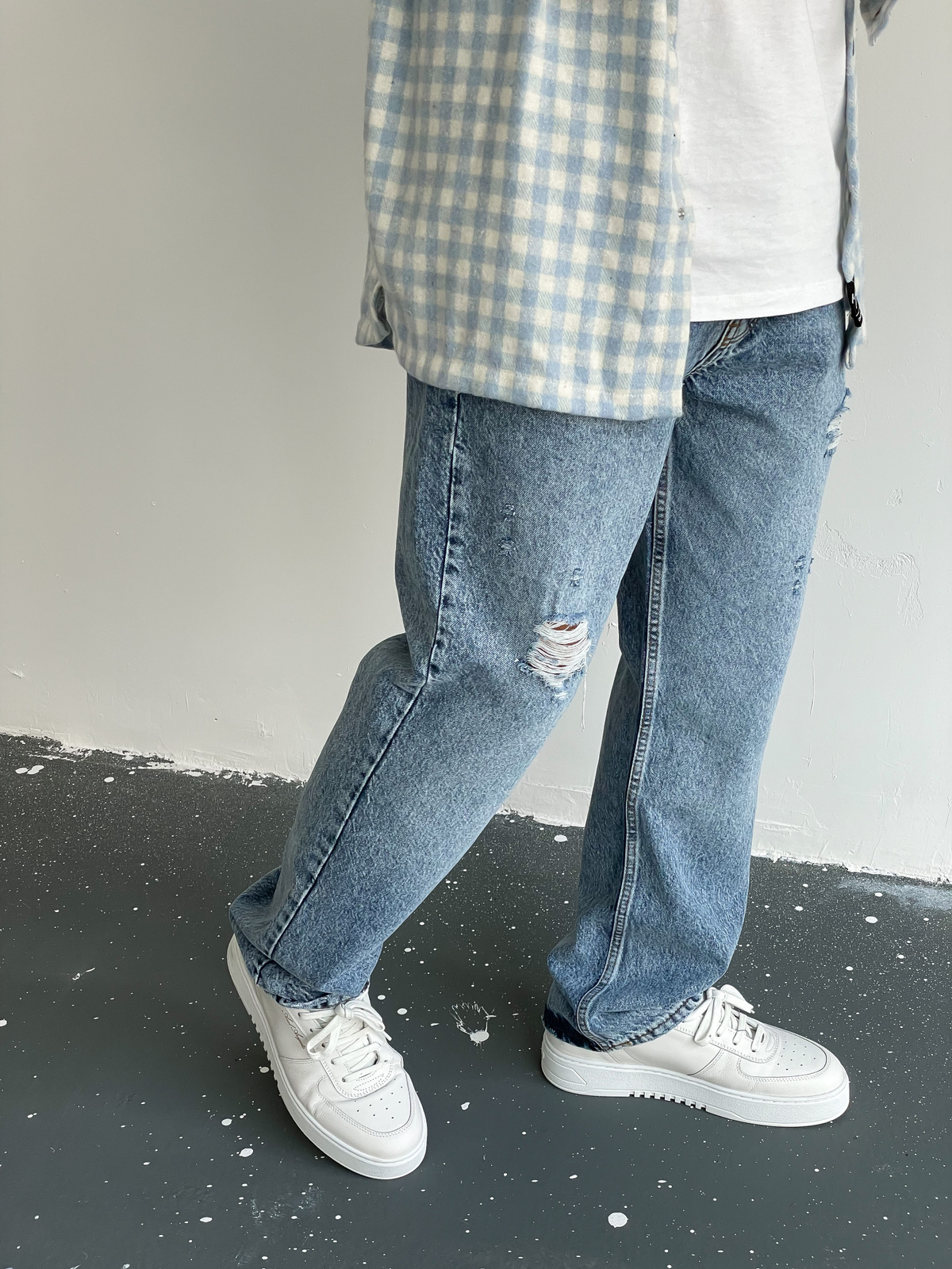 STD Yırtıklı Asit Boru Paça Pantolon D-6381