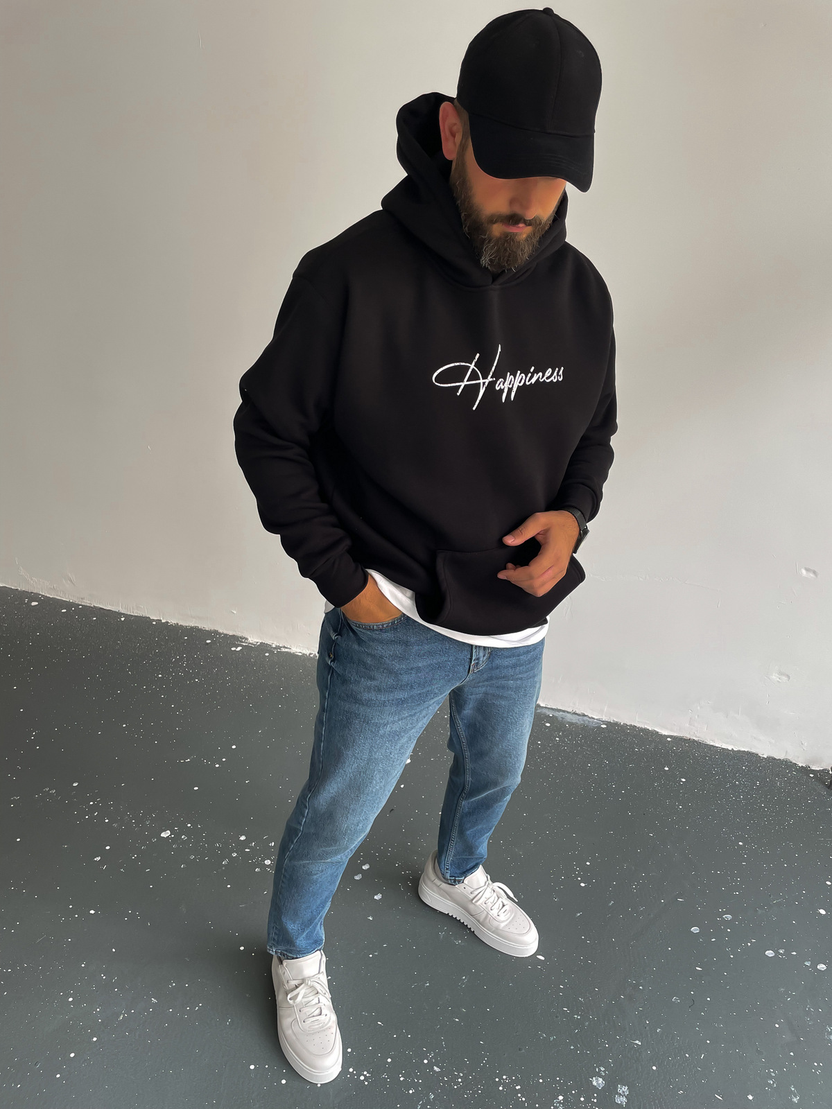 Siyah Kapüşonlu Happiness Sweat C-378