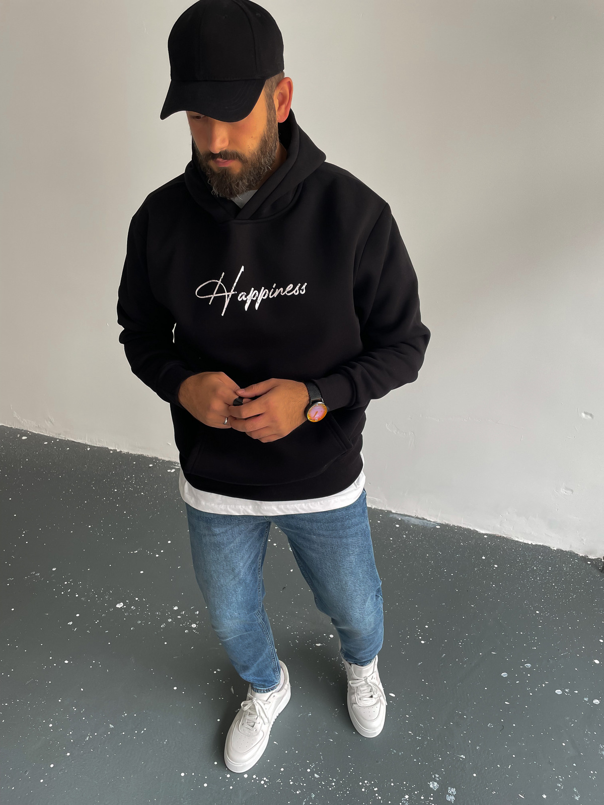 Siyah Kapüşonlu Happiness Sweat C-378
