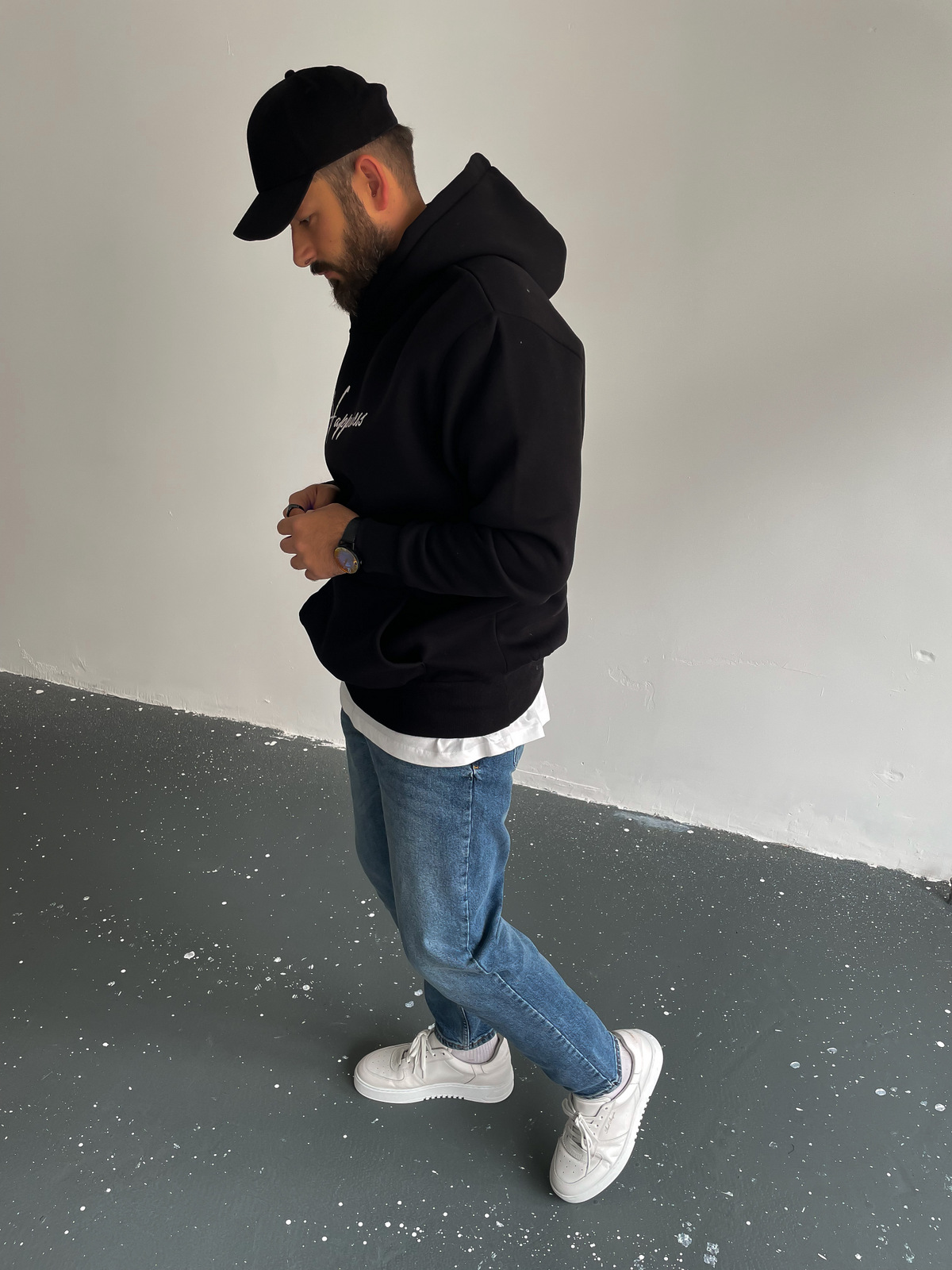 Siyah Kapüşonlu Happiness Sweat C-378