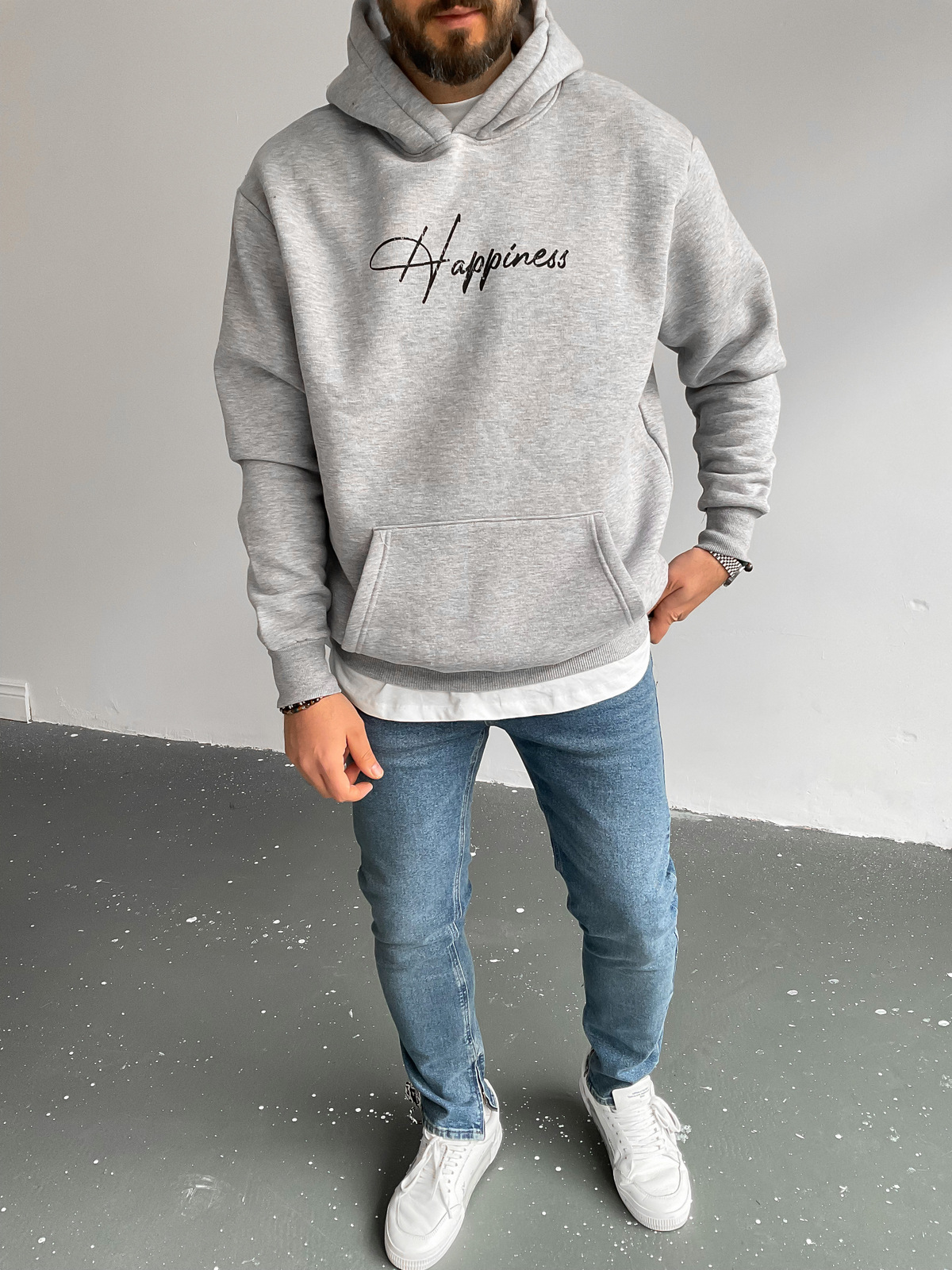 Gri Kapüşonlu Happiness Sweat C-378