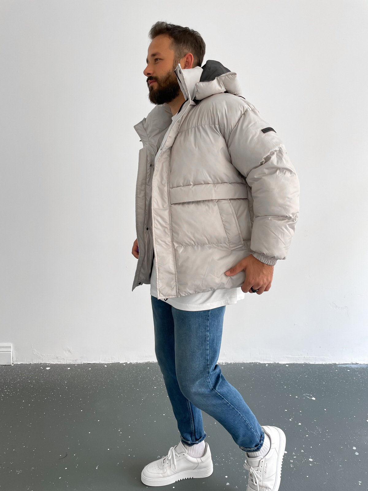 Gri Dik Yaka Şişme Mont B-4004