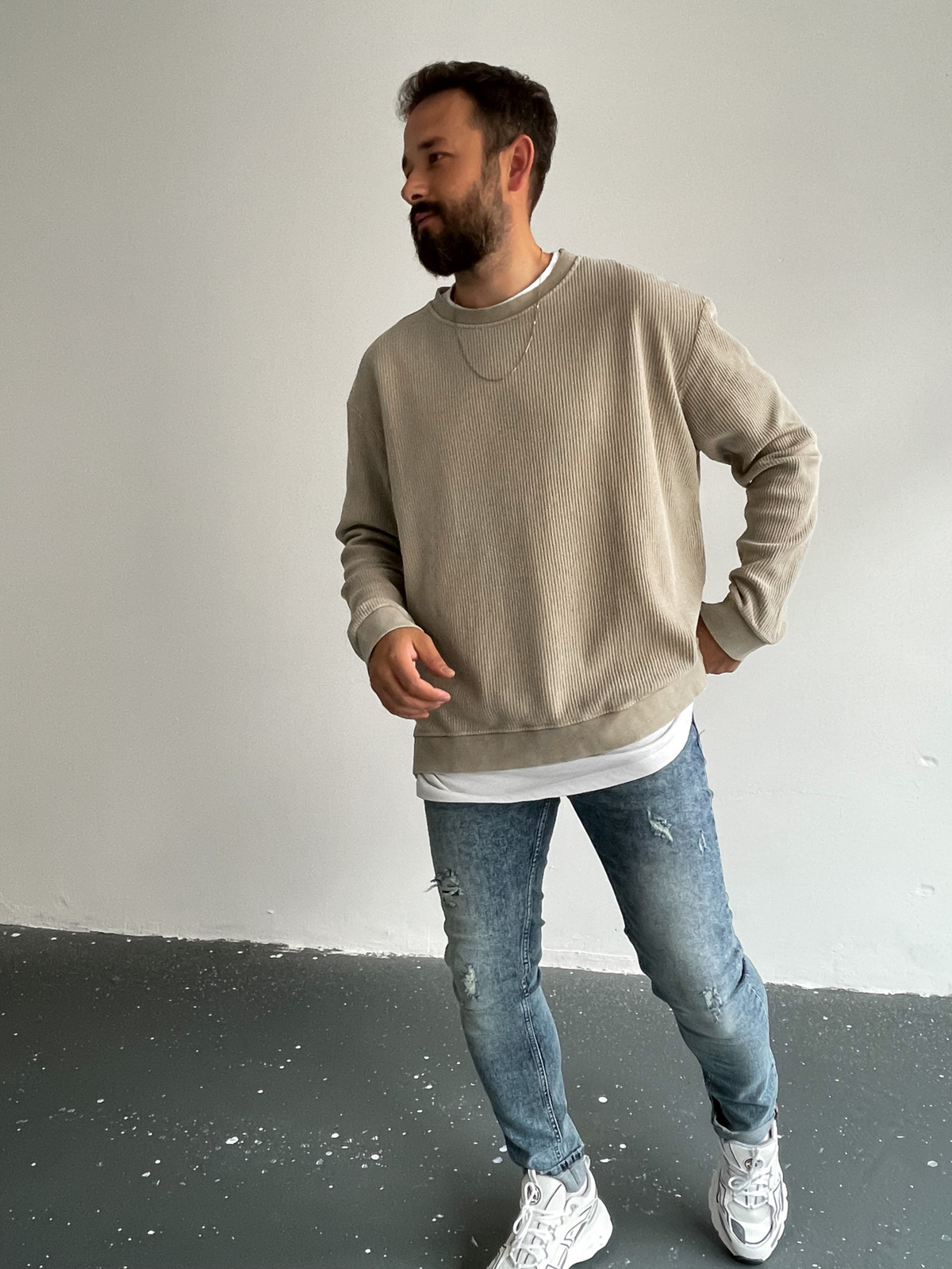 Bej Waffle Kumaş Yıkamalı Sweat C-388