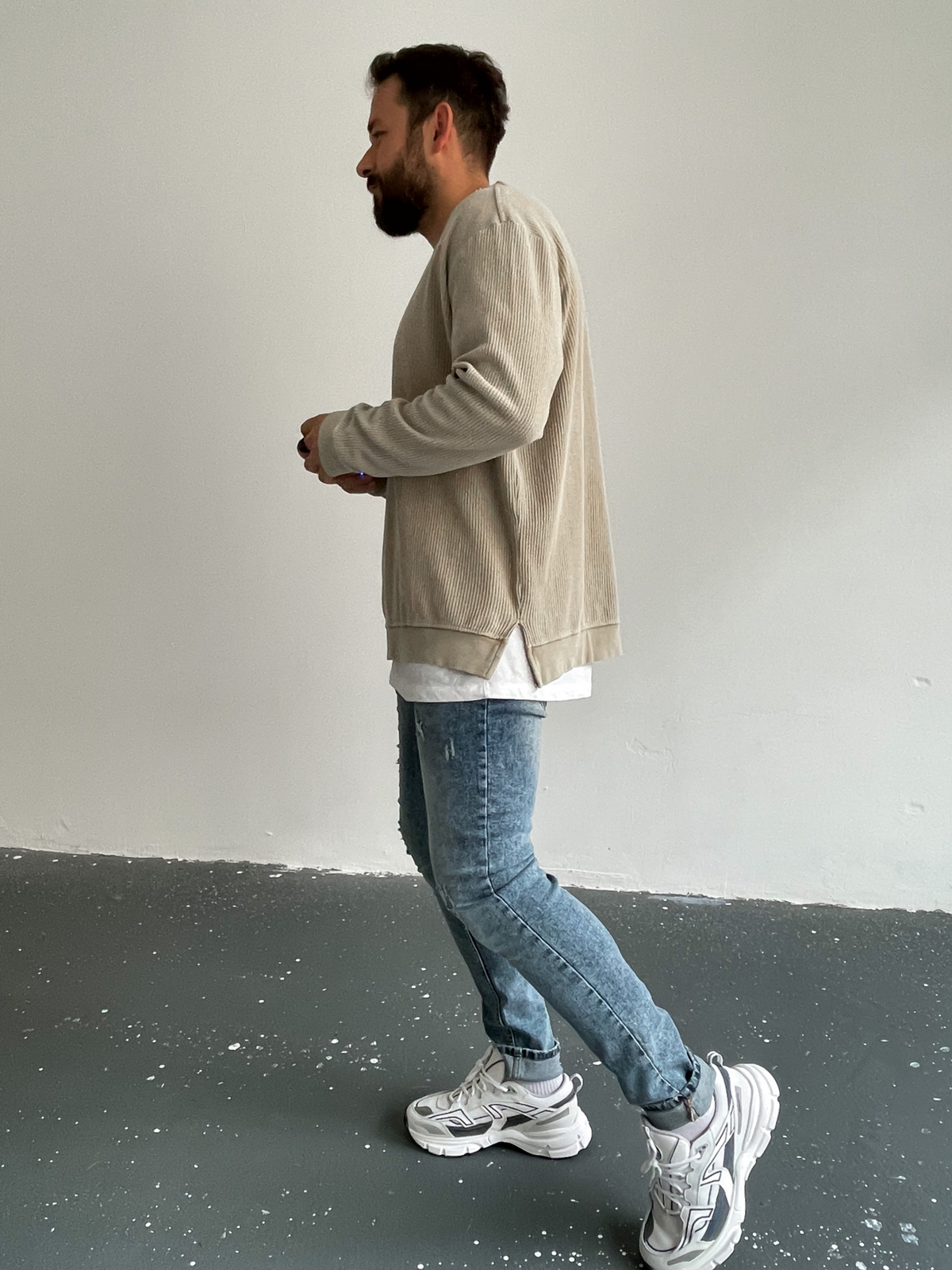 Bej Waffle Kumaş Yıkamalı Sweat C-388