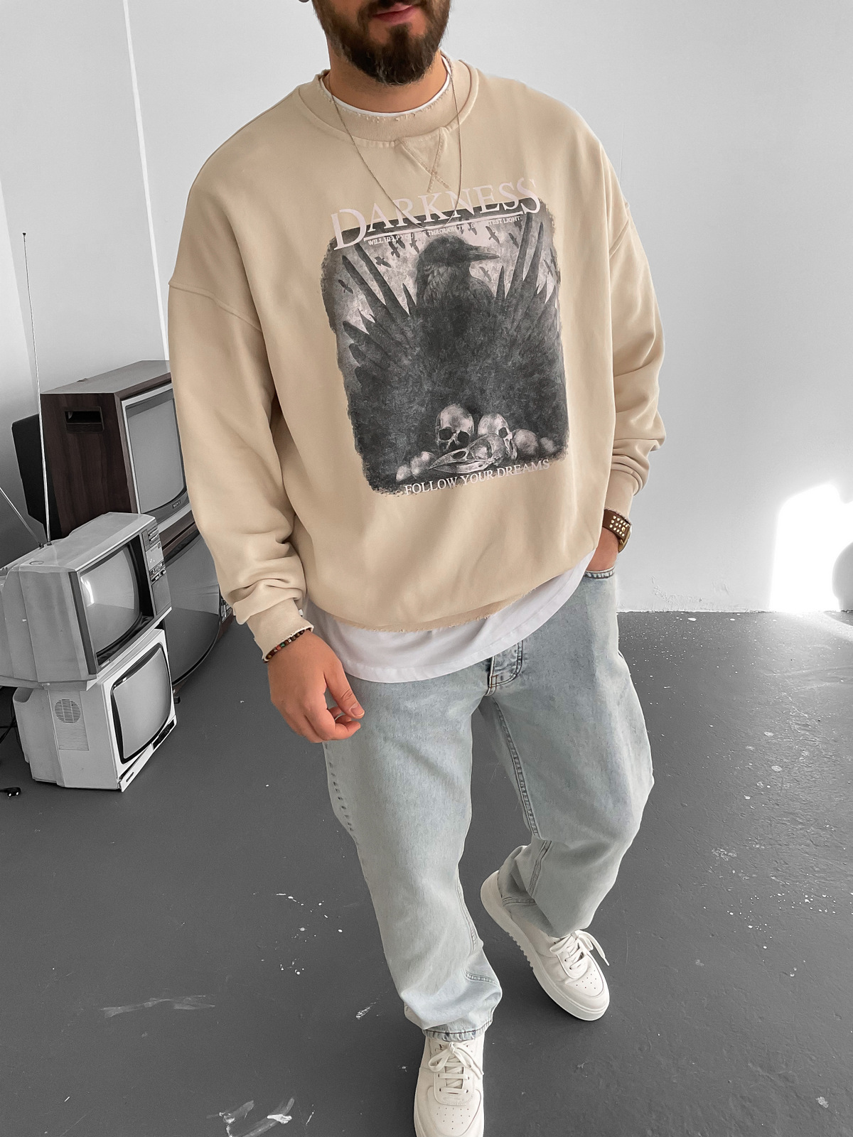 Bej Darkness Yıkamalı Sweat BLA-002