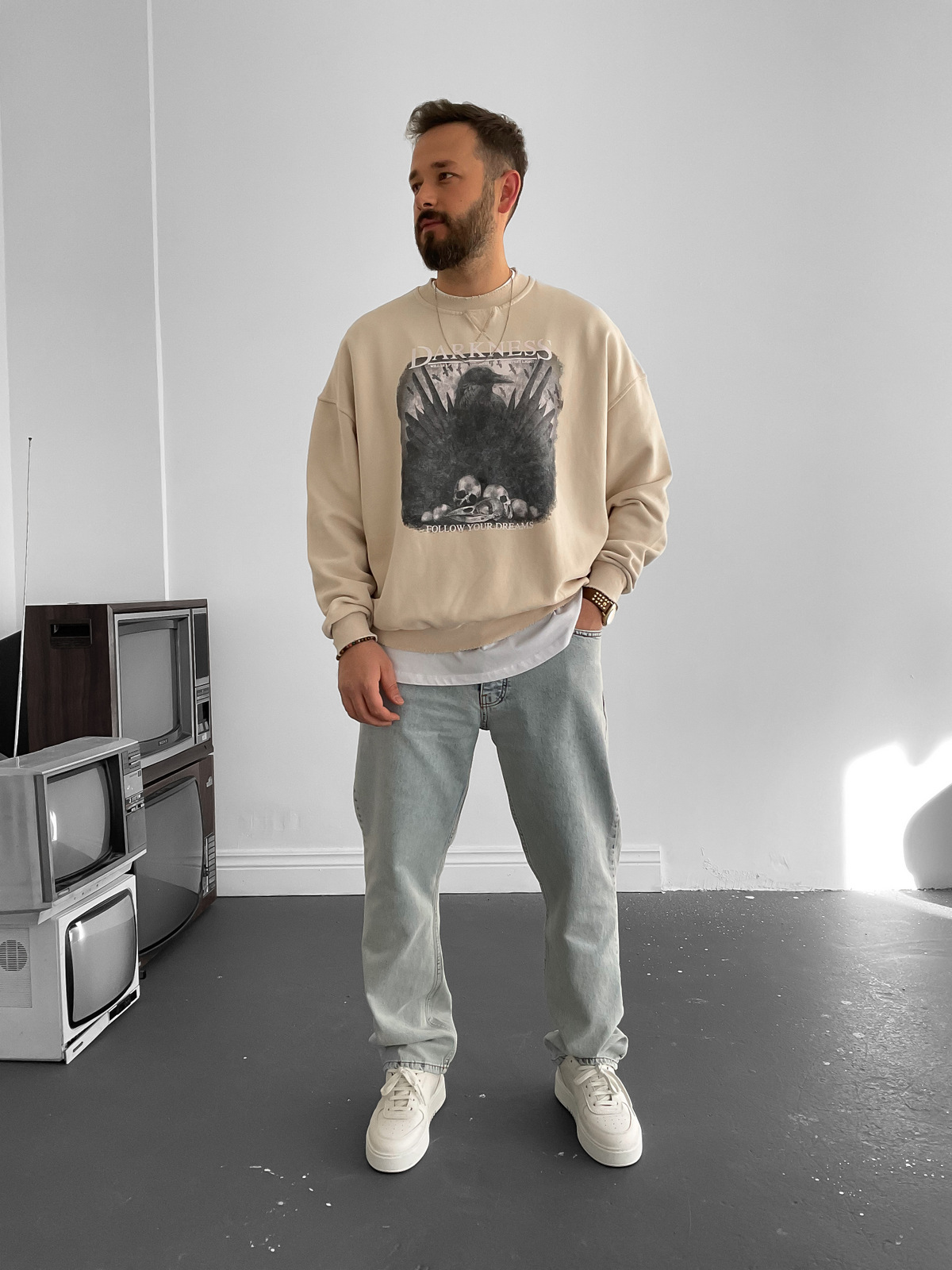 Bej Darkness Yıkamalı Sweat BLA-002