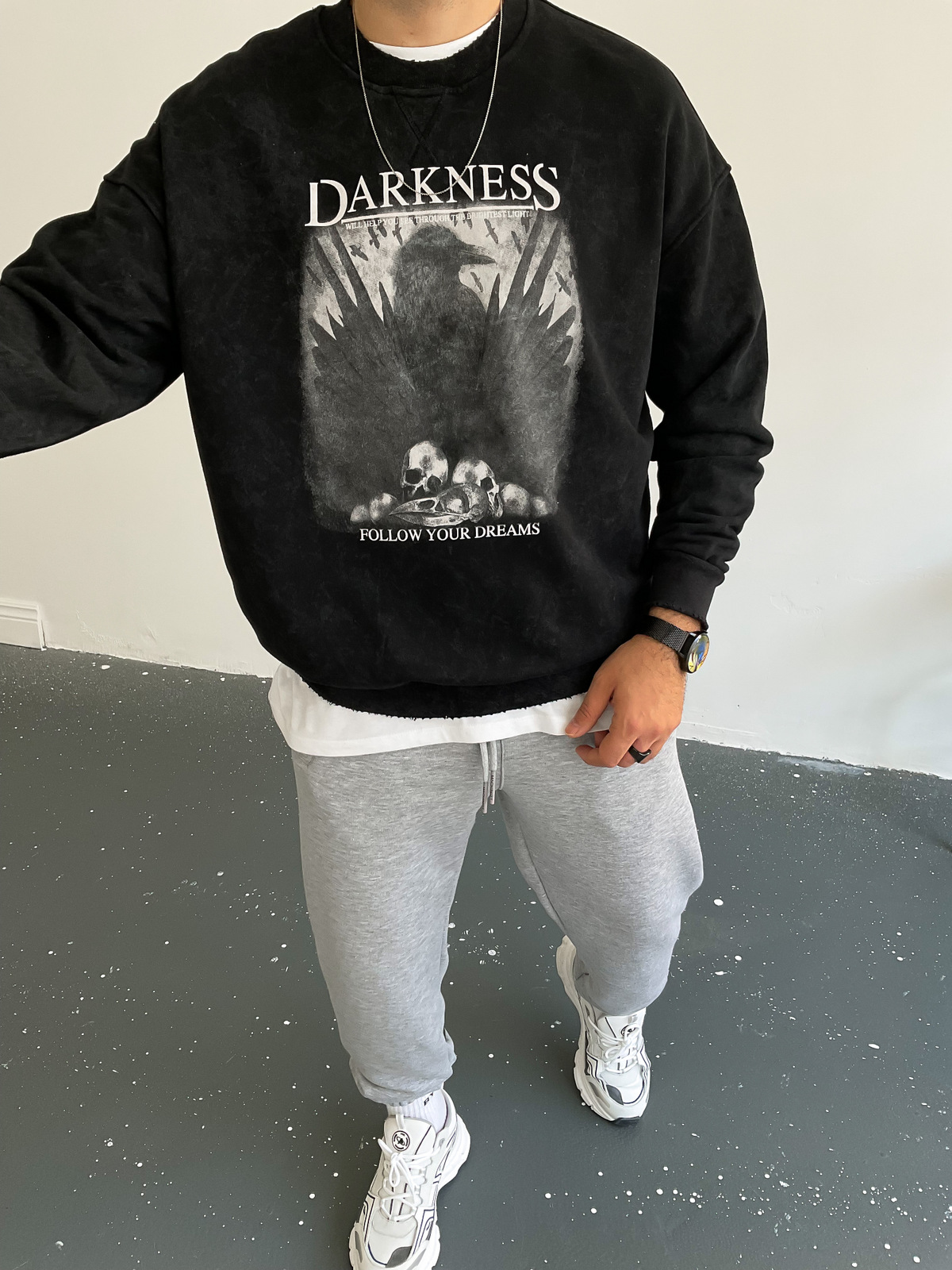 Siyah Darkness Yıkamalı Sweat BLA-002