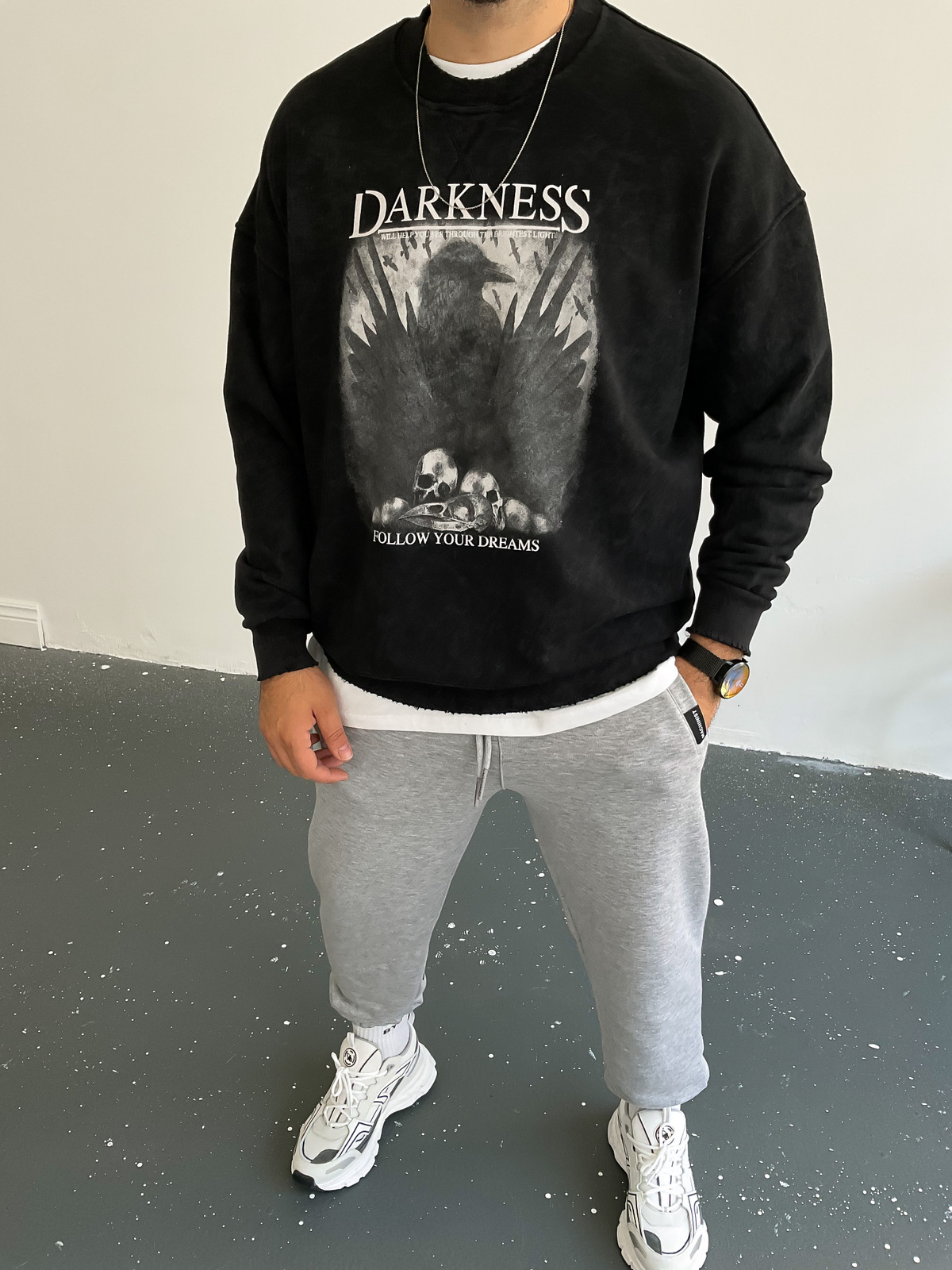 Siyah Darkness Yıkamalı Sweat BLA-002