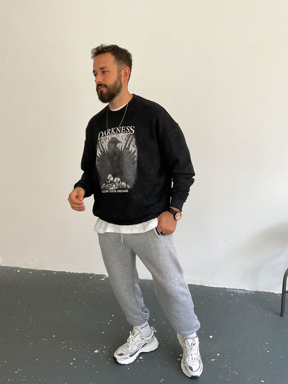 Siyah Darkness Yıkamalı Sweat BLA-002