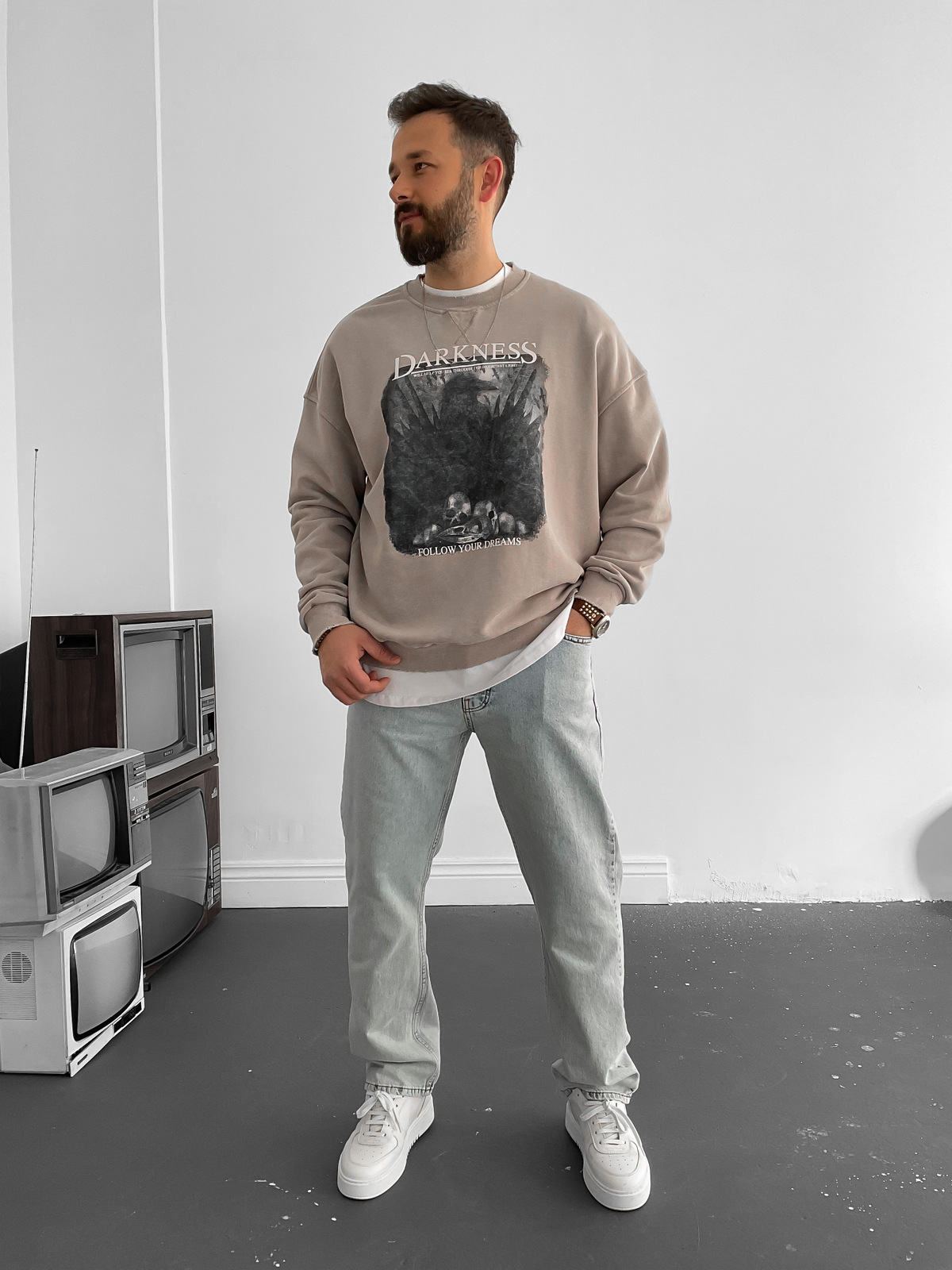 Taş Darkness Yıkamalı Sweat BLA-002
