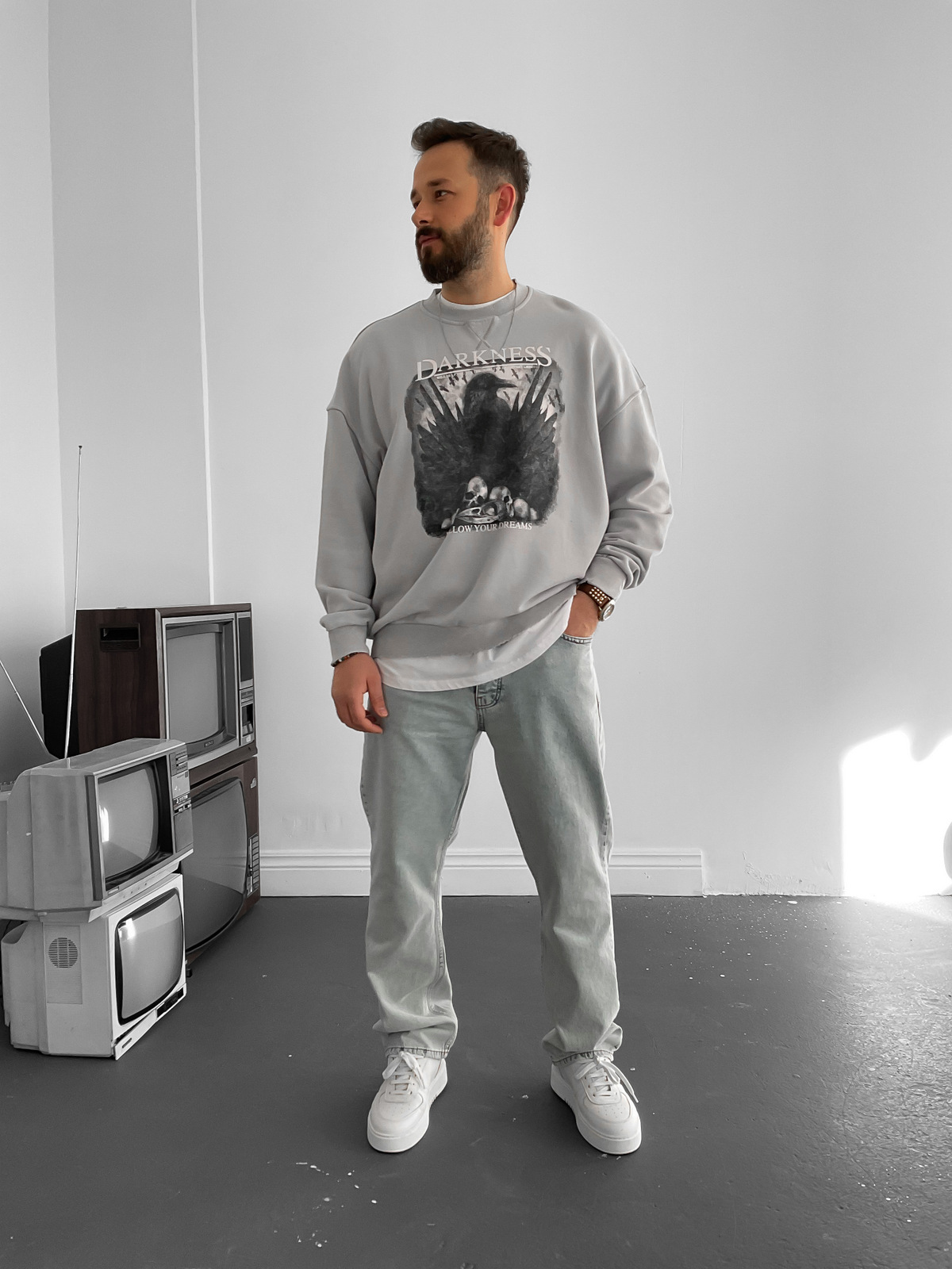 Açık Gri Darkness Yıkamalı Sweat BLA-002