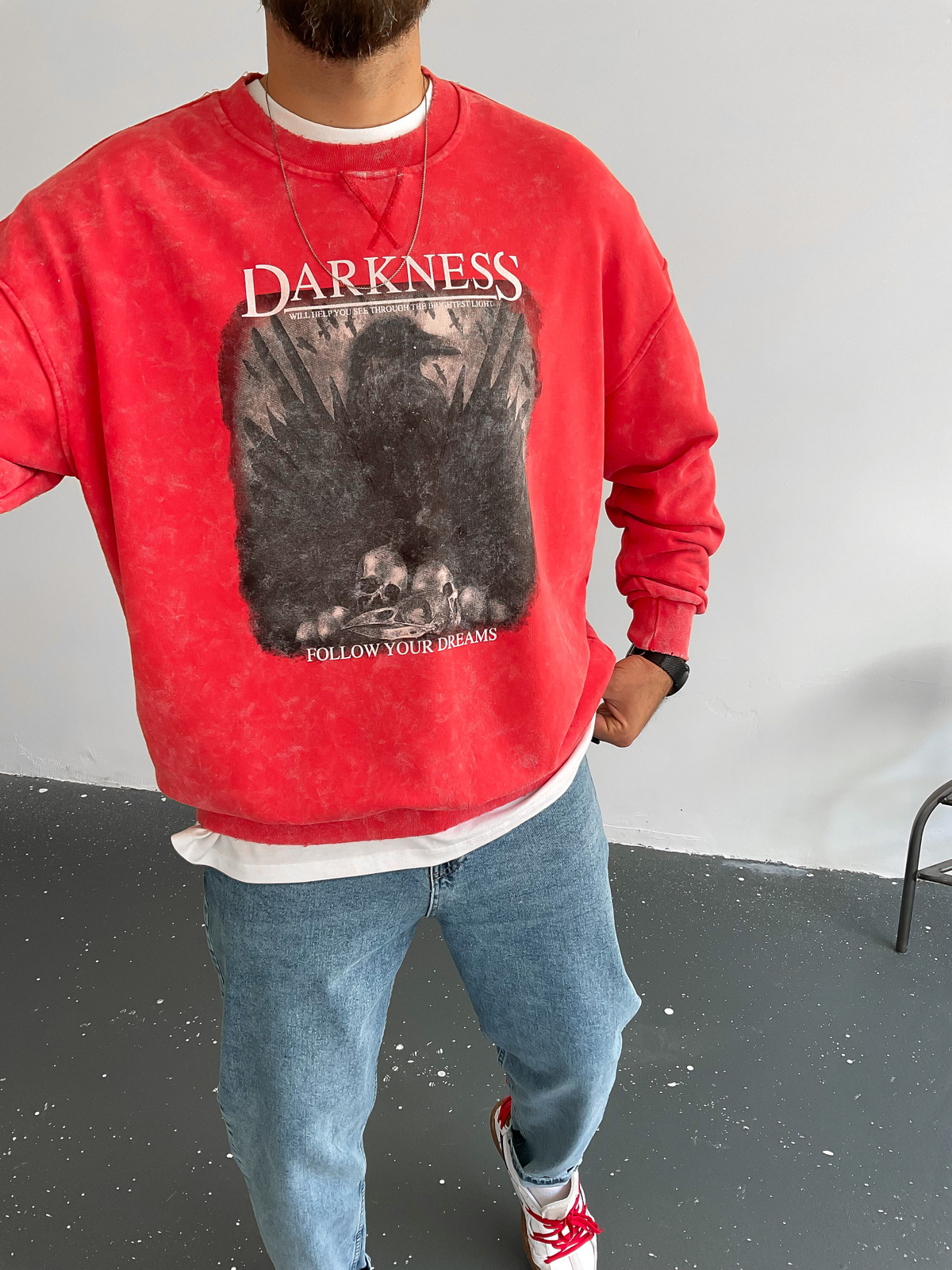 Kırmızı Darkness Yıkamalı Sweat BLA-002
