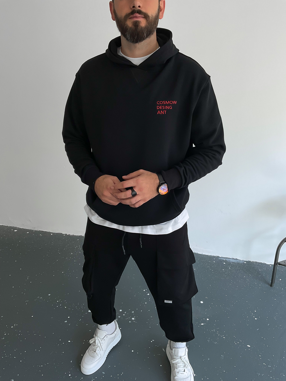 Siyah Cosmow Kapüşonlu Sweat BLA-003