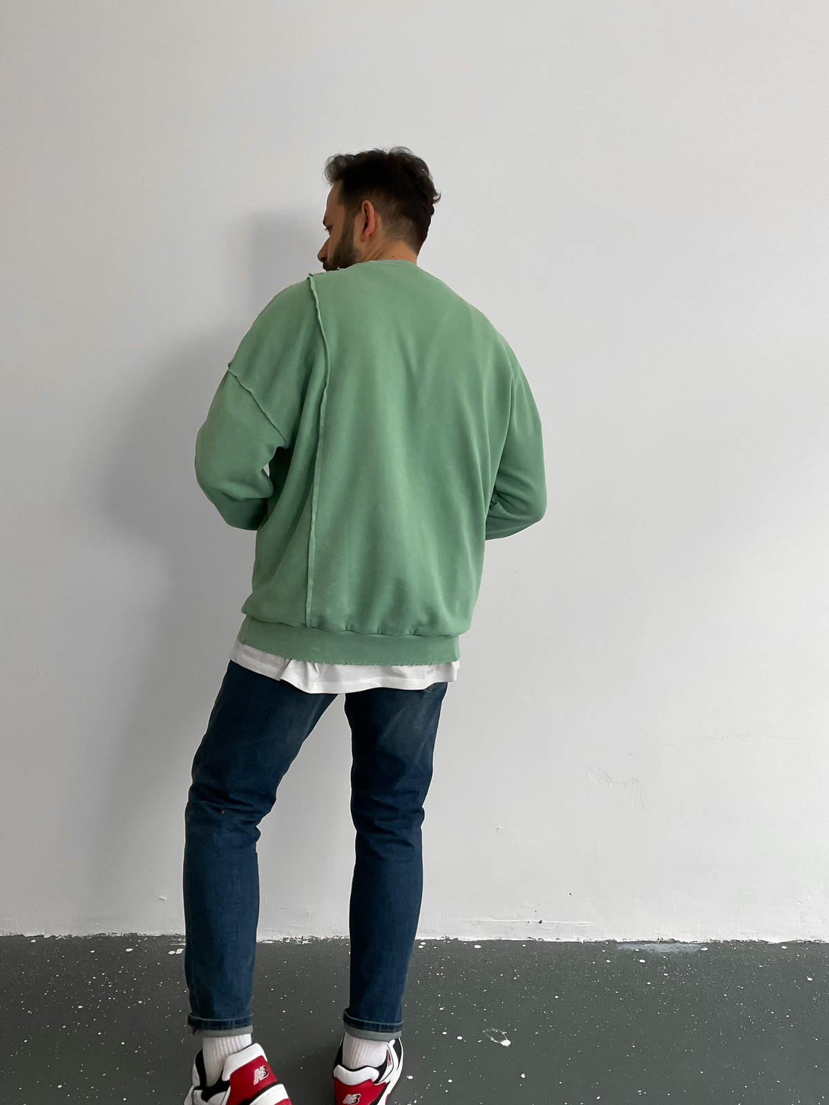 Yeşil Parçalı Yıkamalı Leopar Sweat BLA-005