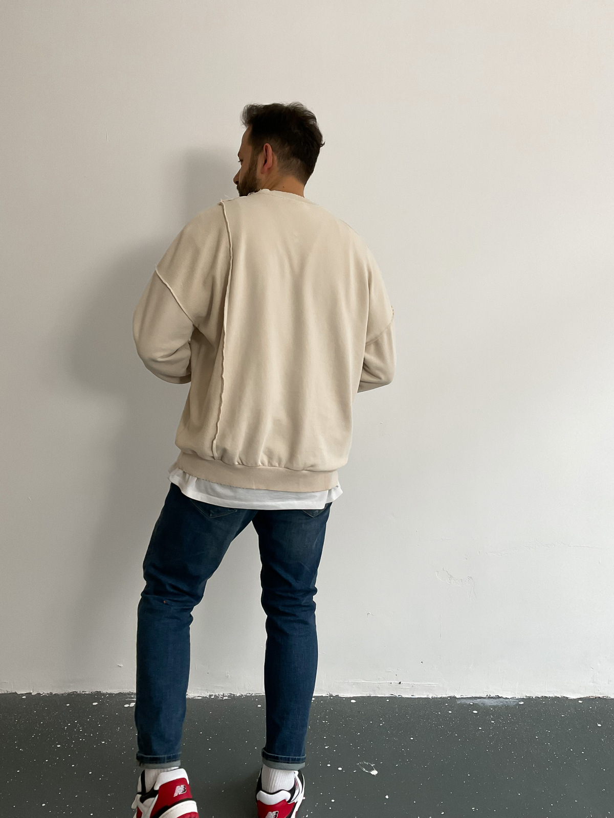 Krem Parçalı Yıkamalı Leopar Sweat BLA-005