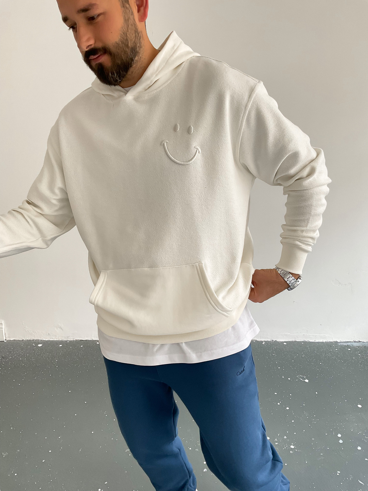 Beyaz Smile Kapüşonlu Sweat BLA-011