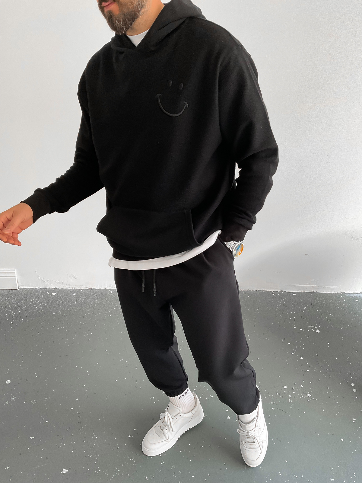 Siyah Smile Kapüşonlu Sweat BLA-011