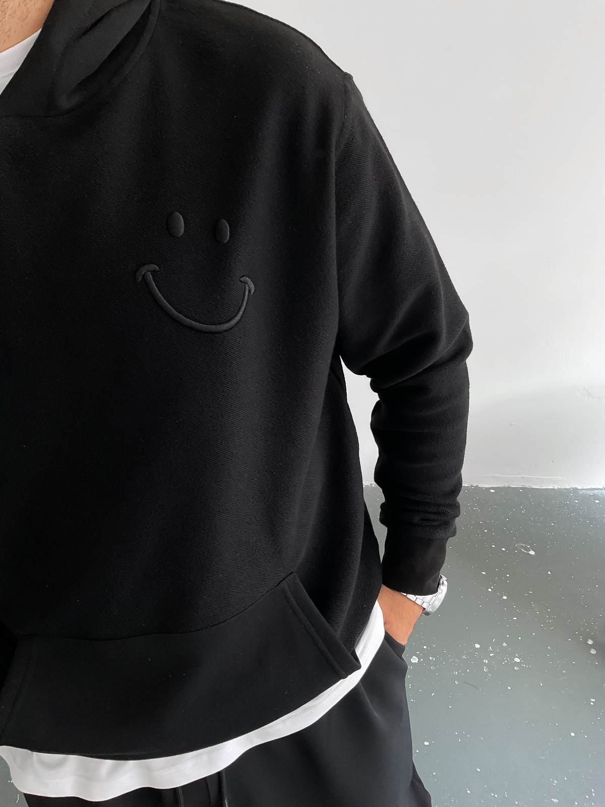Siyah Smile Kapüşonlu Sweat BLA-011