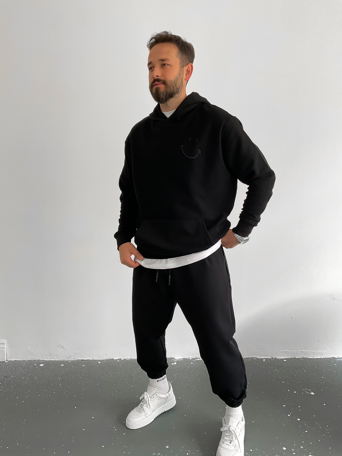 Siyah Smile Kapüşonlu Sweat BLA-011
