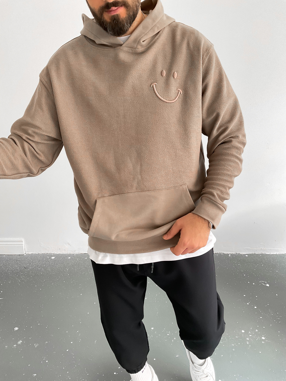 Kahve Smile Kapüşonlu Sweat BLA-011