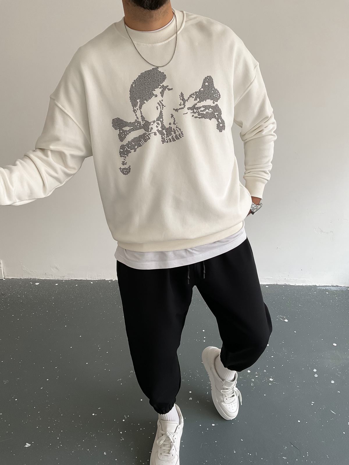 Beyaz Skull Taşlı Sweat BLA-012