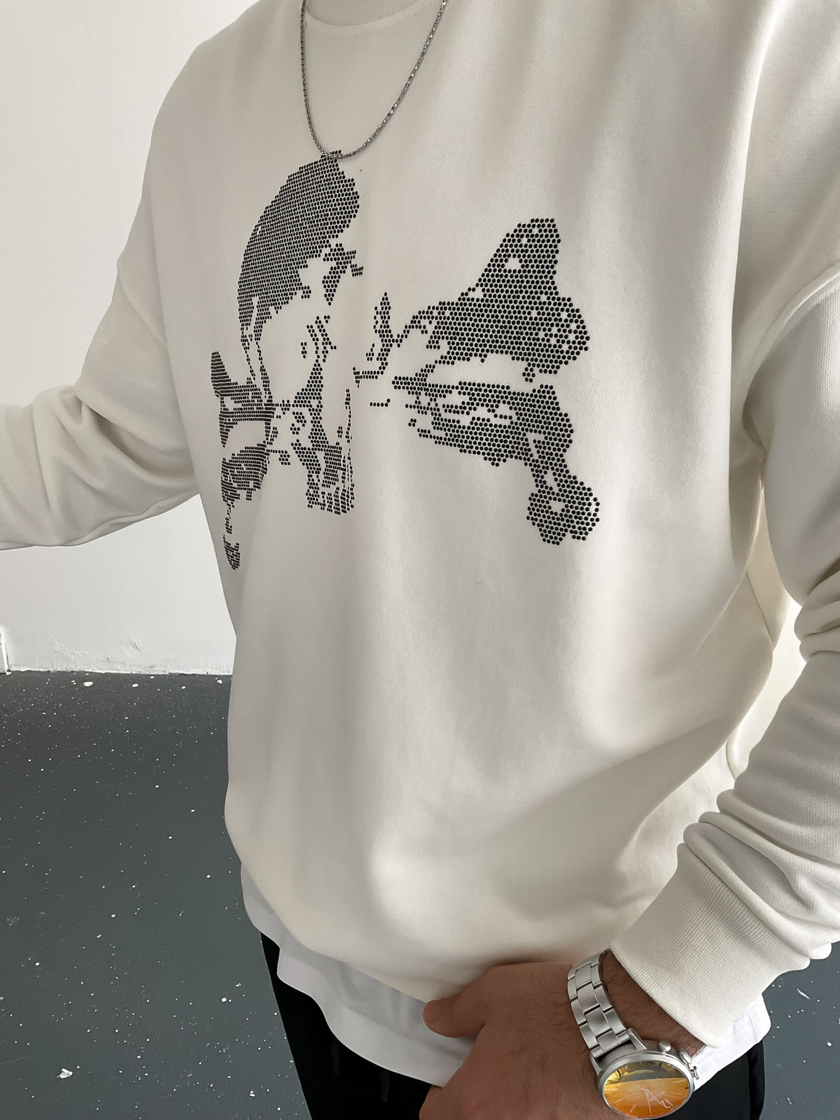 Beyaz Skull Taşlı Sweat BLA-012