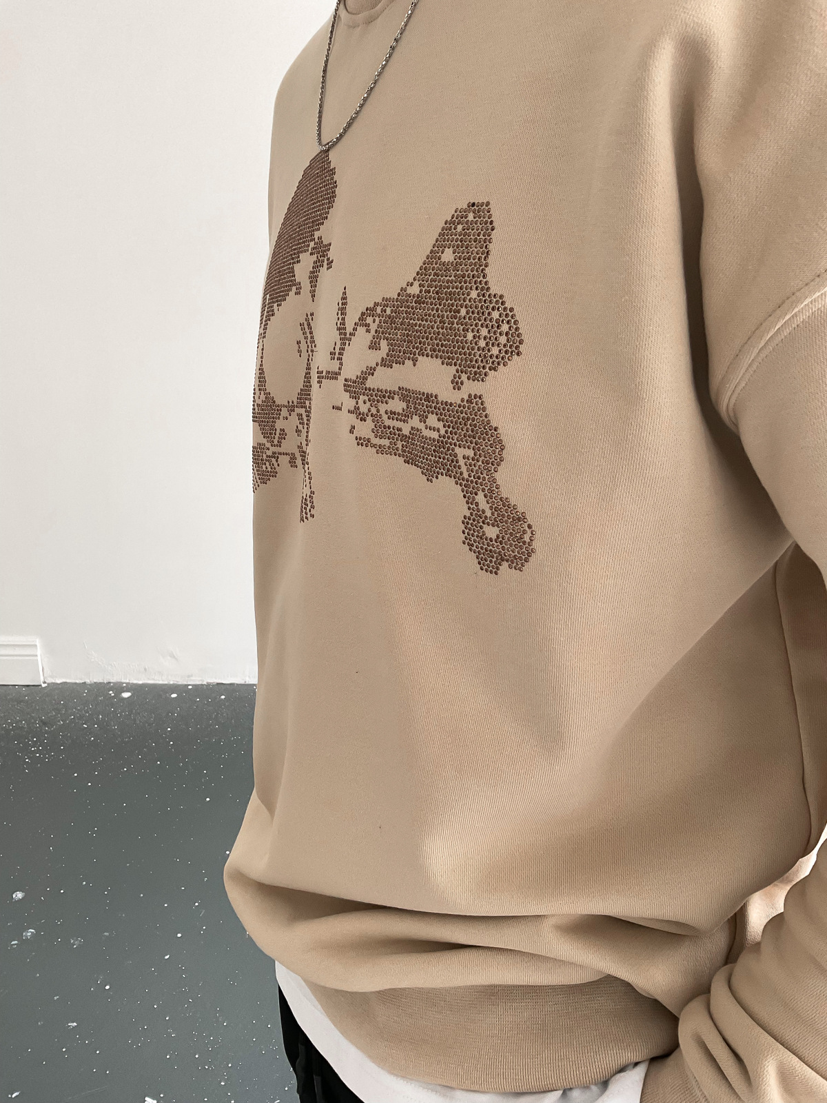 Bej Skull Taşlı Sweat BLA-012