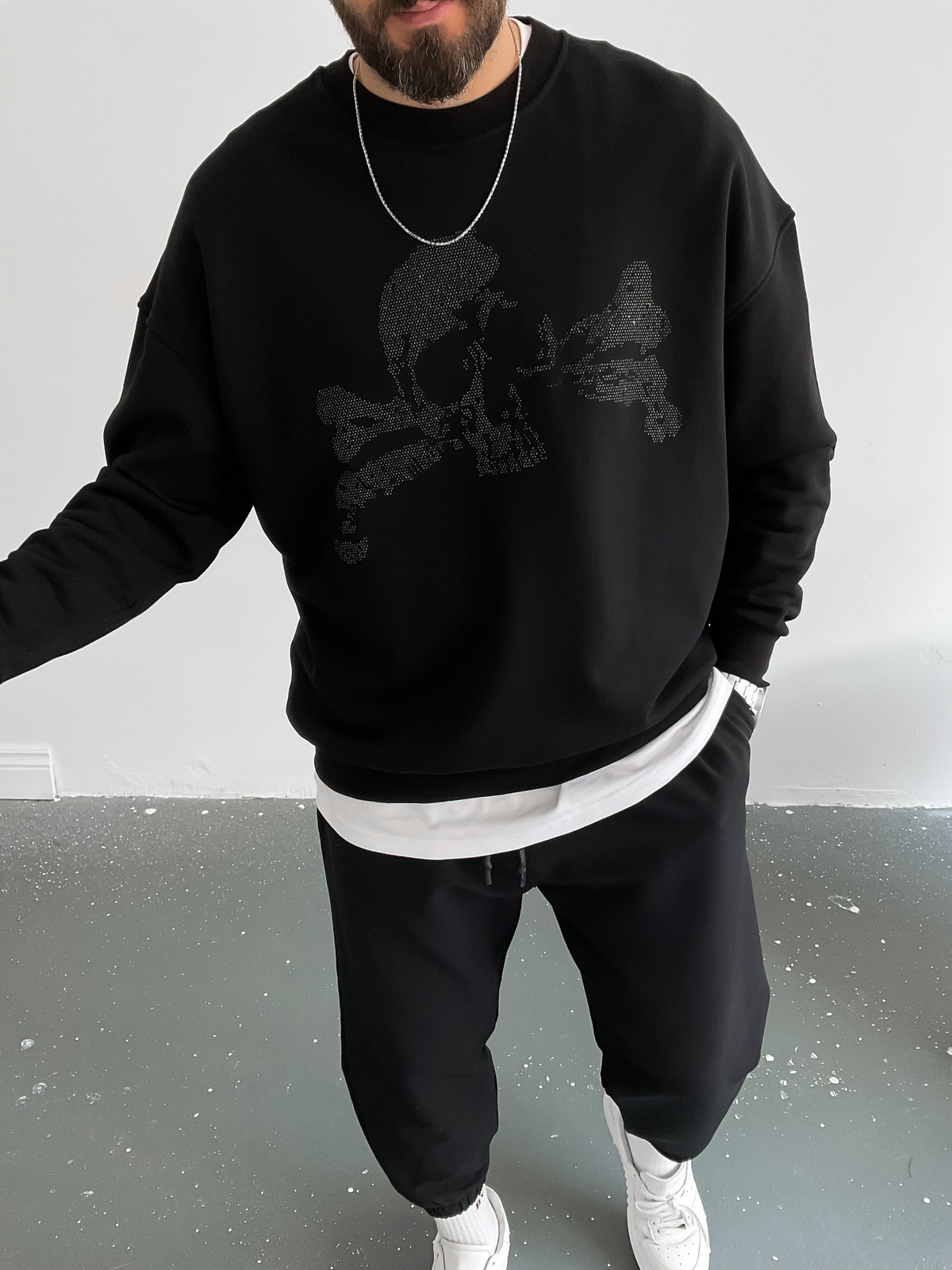 Siyah Skull Taşlı Sweat BLA-012