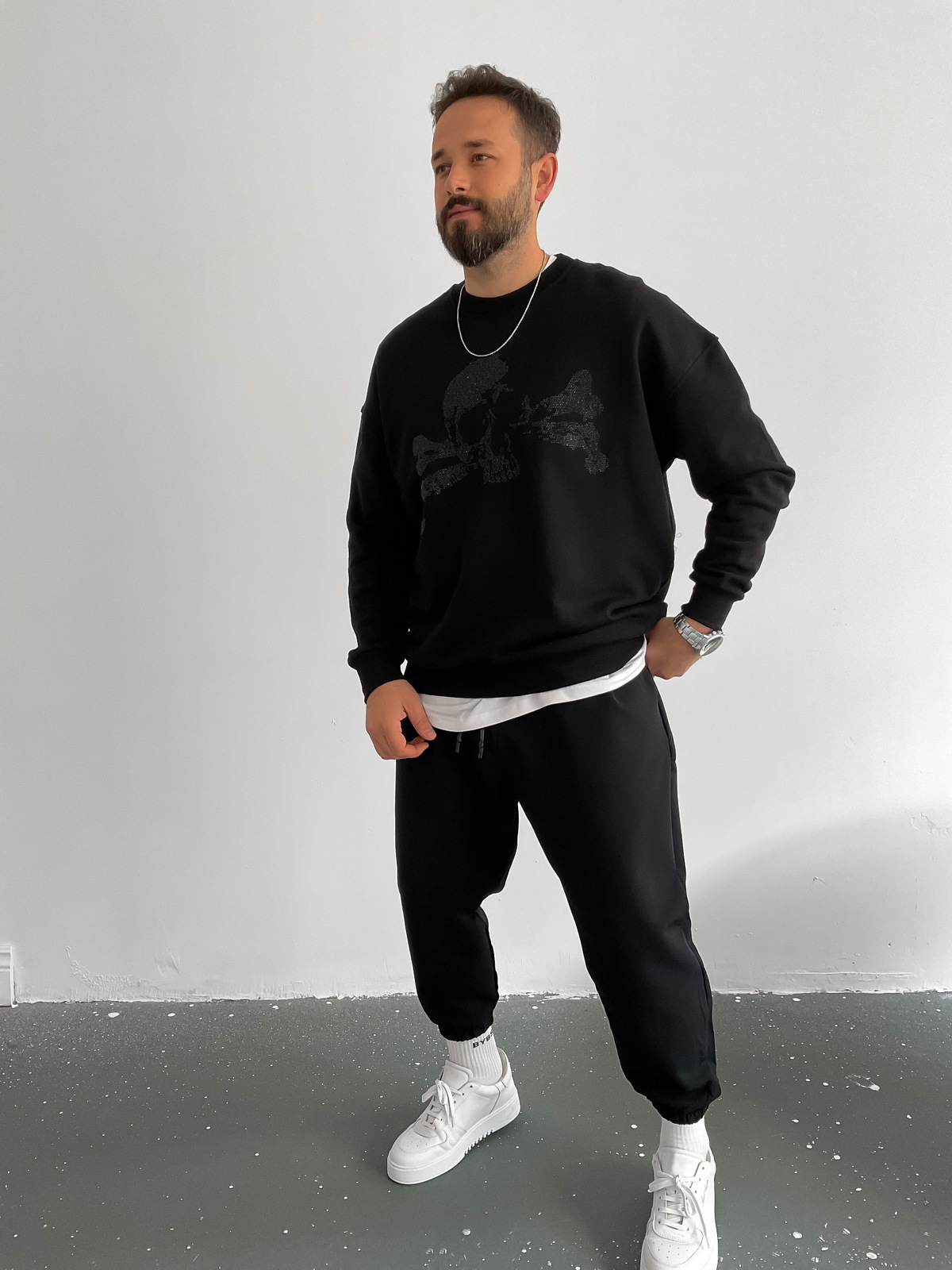 Siyah Skull Taşlı Sweat BLA-012