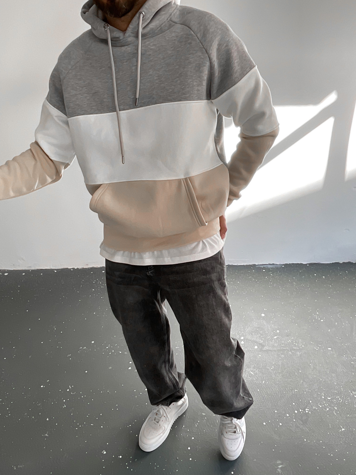 Bej 3 Parça Kapüşonlu Sweat C-416