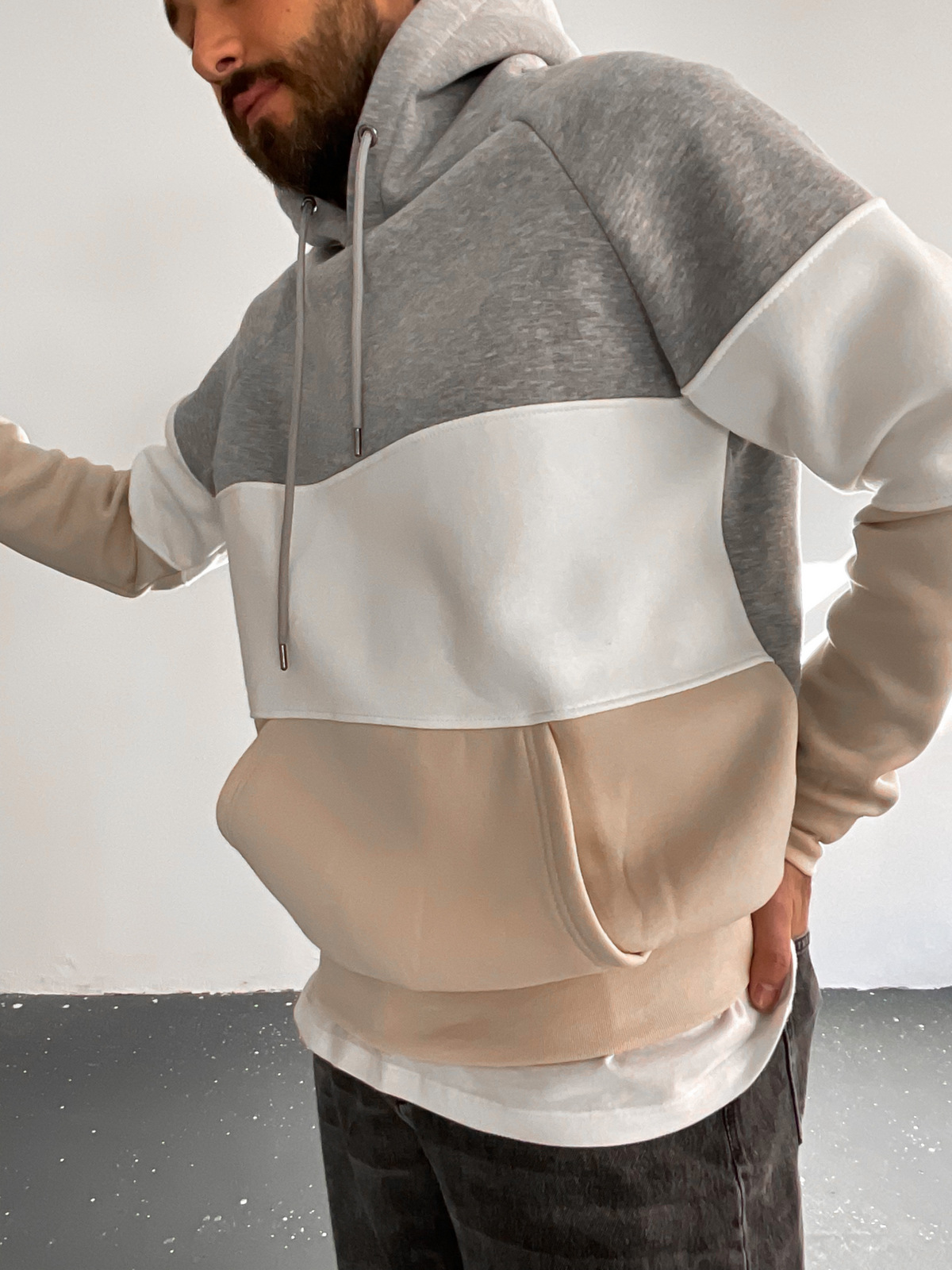 Bej 3 Parça Kapüşonlu Sweat C-416