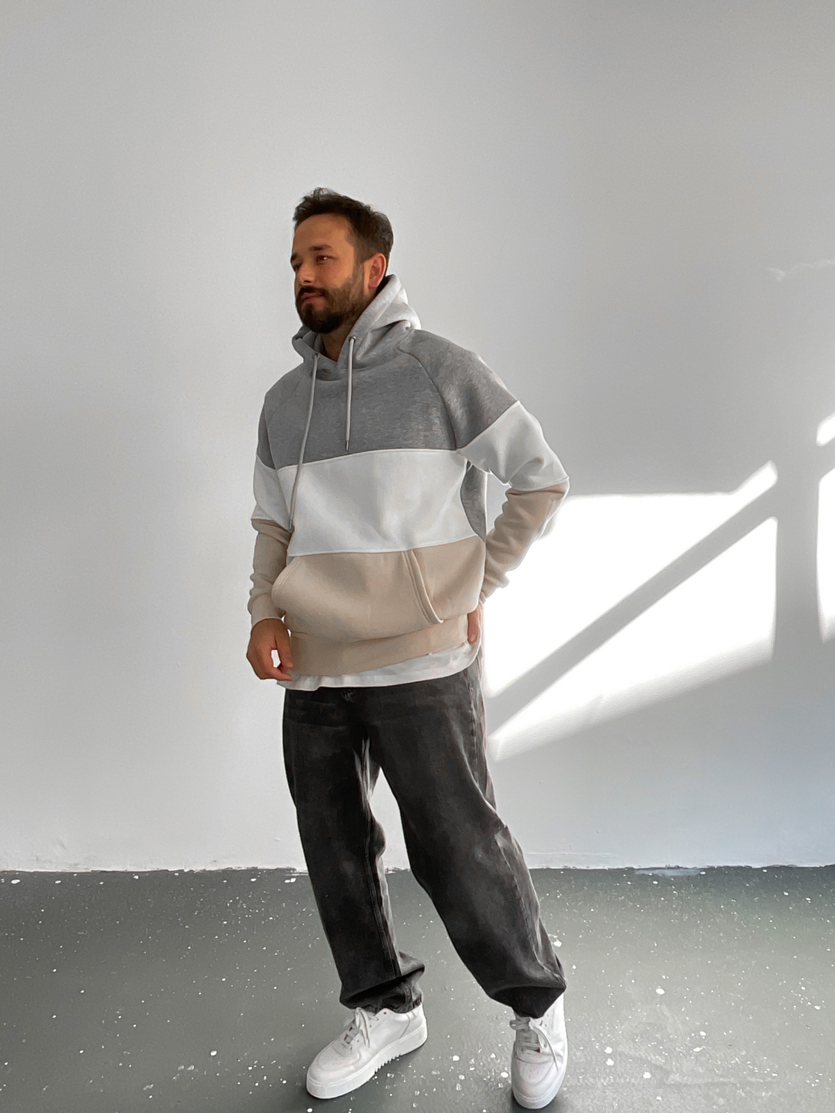 Bej 3 Parça Kapüşonlu Sweat C-416