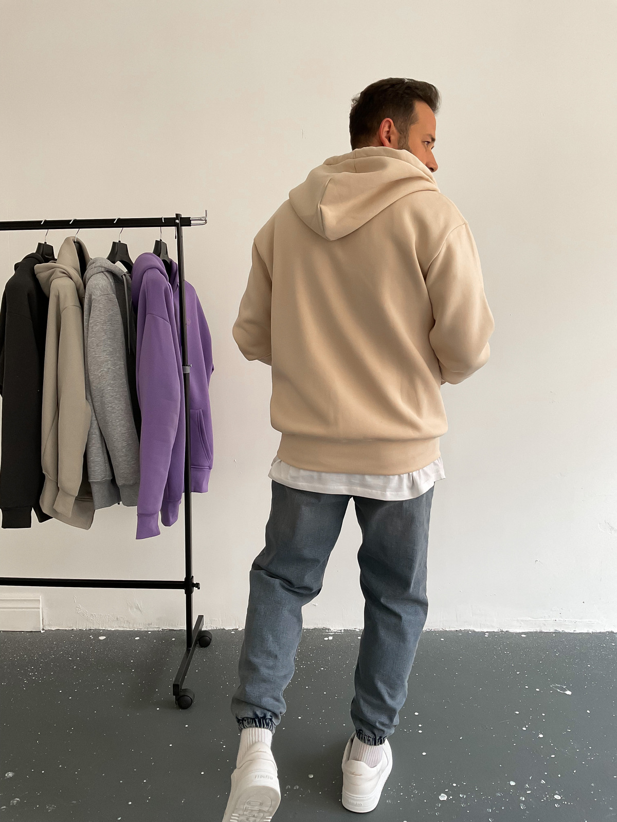 Bej Fermuarlı Kapüşonlu Sweat C-397
