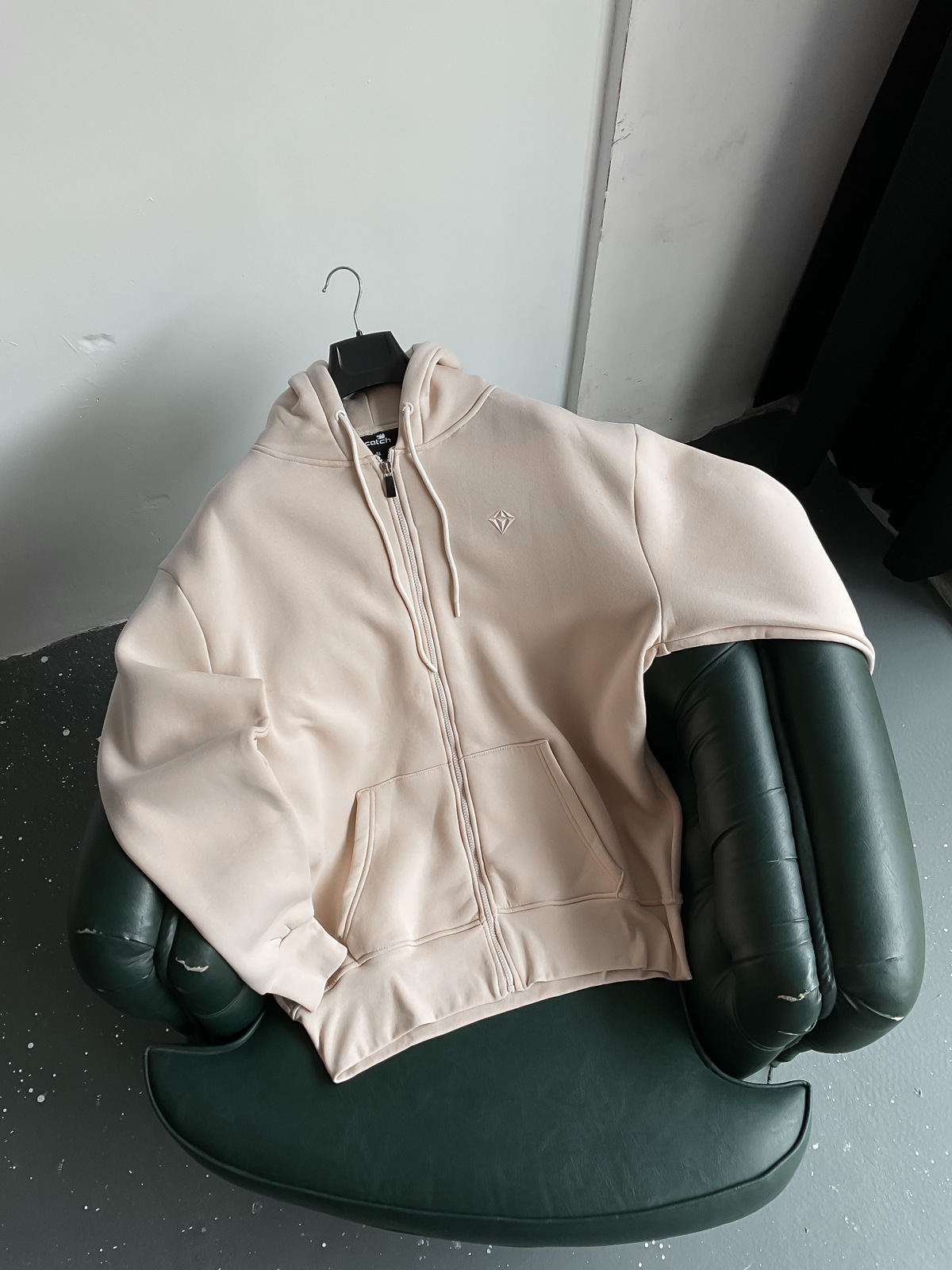 Bej Fermuarlı Kapüşonlu Sweat C-397