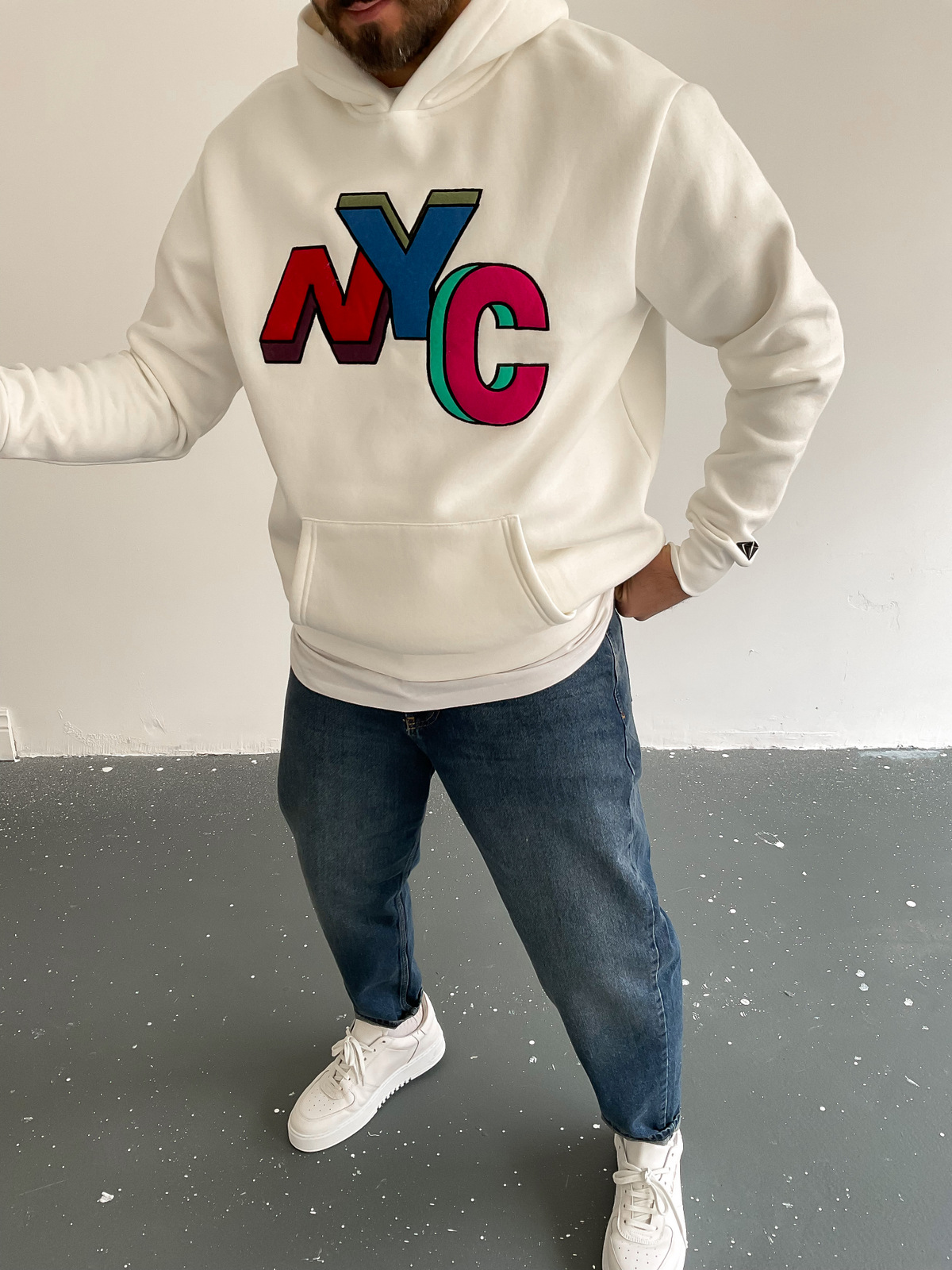 Beyaz NYC Kapüşonlu Sweat C-413