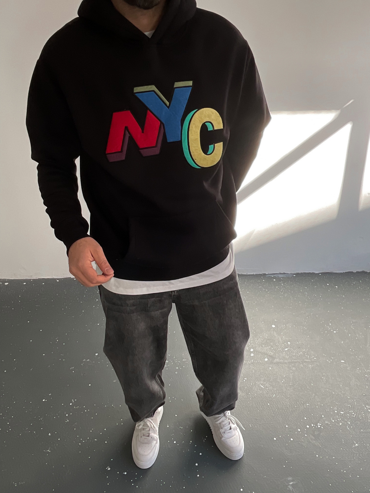 Siyah NYC Kapüşonlu Sweat C-413