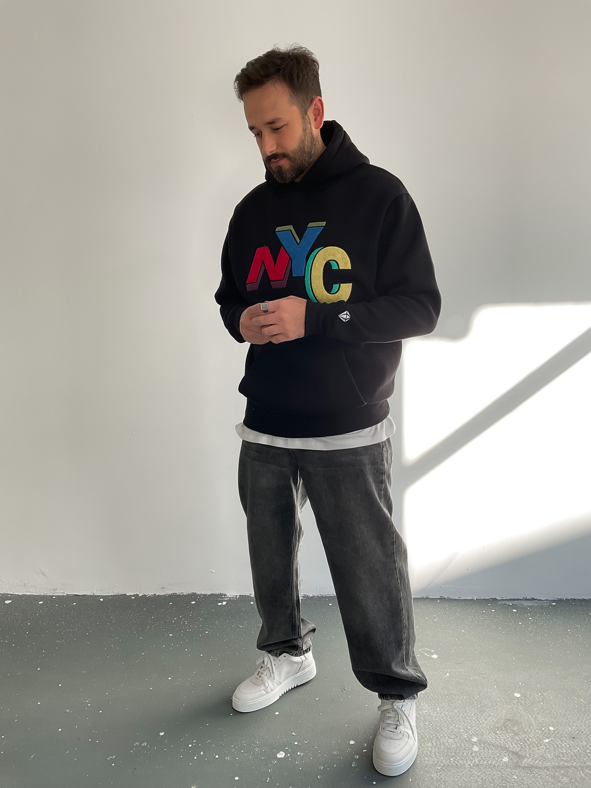 Siyah NYC Kapüşonlu Sweat C-413