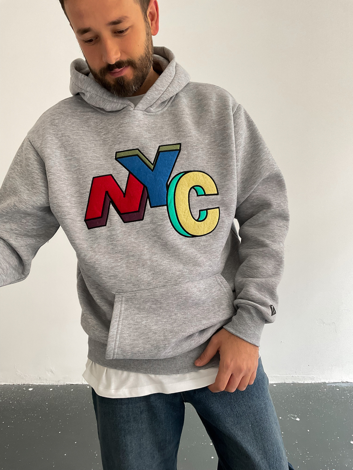 Gri NYC Kapüşonlu Sweat C-413