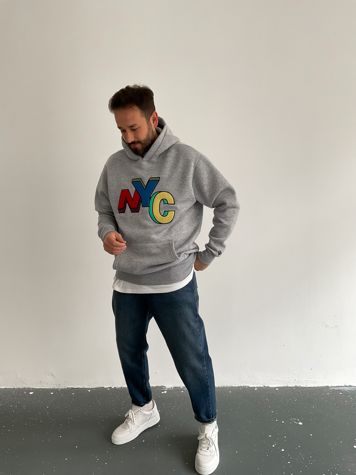 Gri NYC Kapüşonlu Sweat C-413