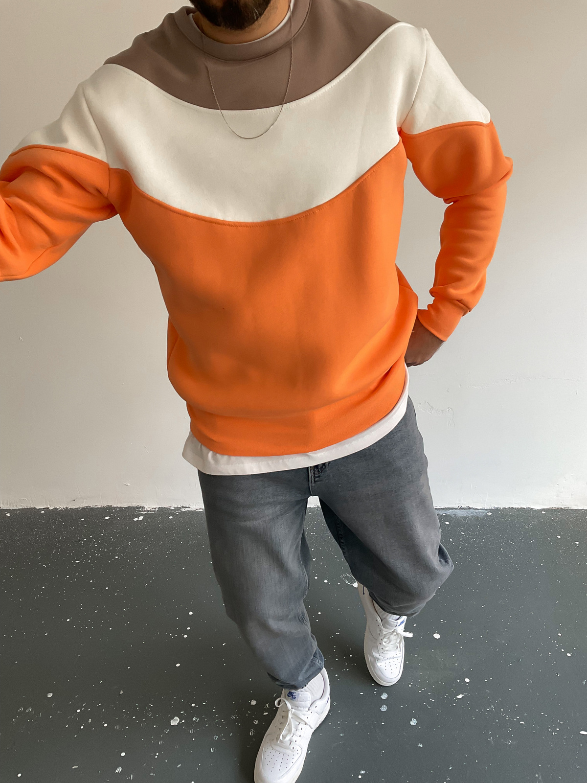 Turuncu Parçalı Sweat C-387
