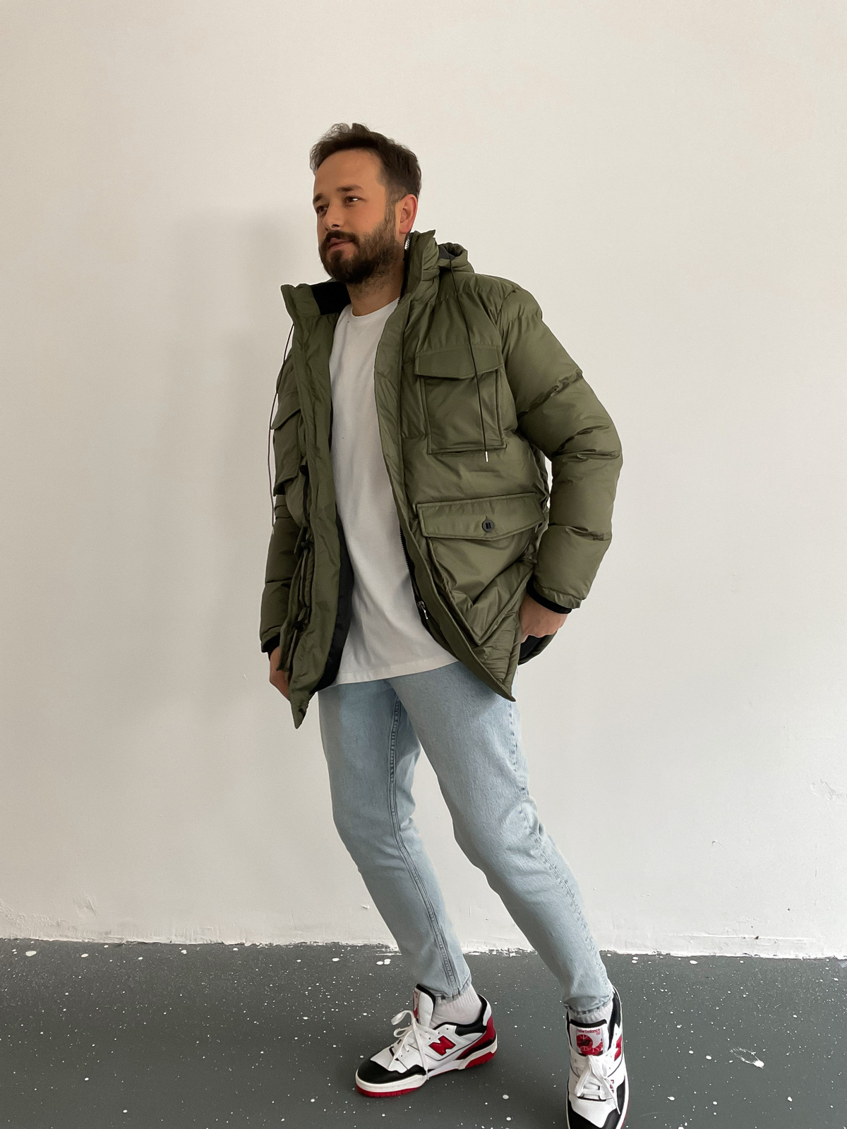 Haki Kapüşonlu Cepli Mont V-641