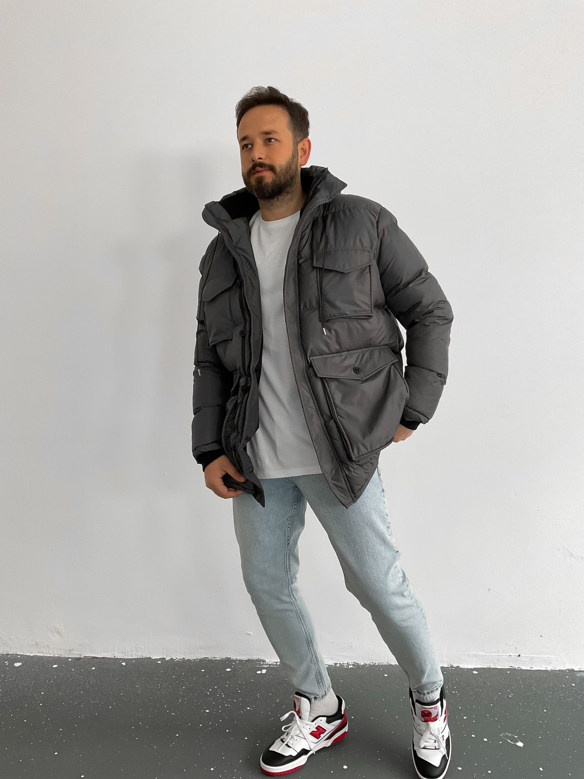 Füme Kapüşonlu Cepli Mont V-641